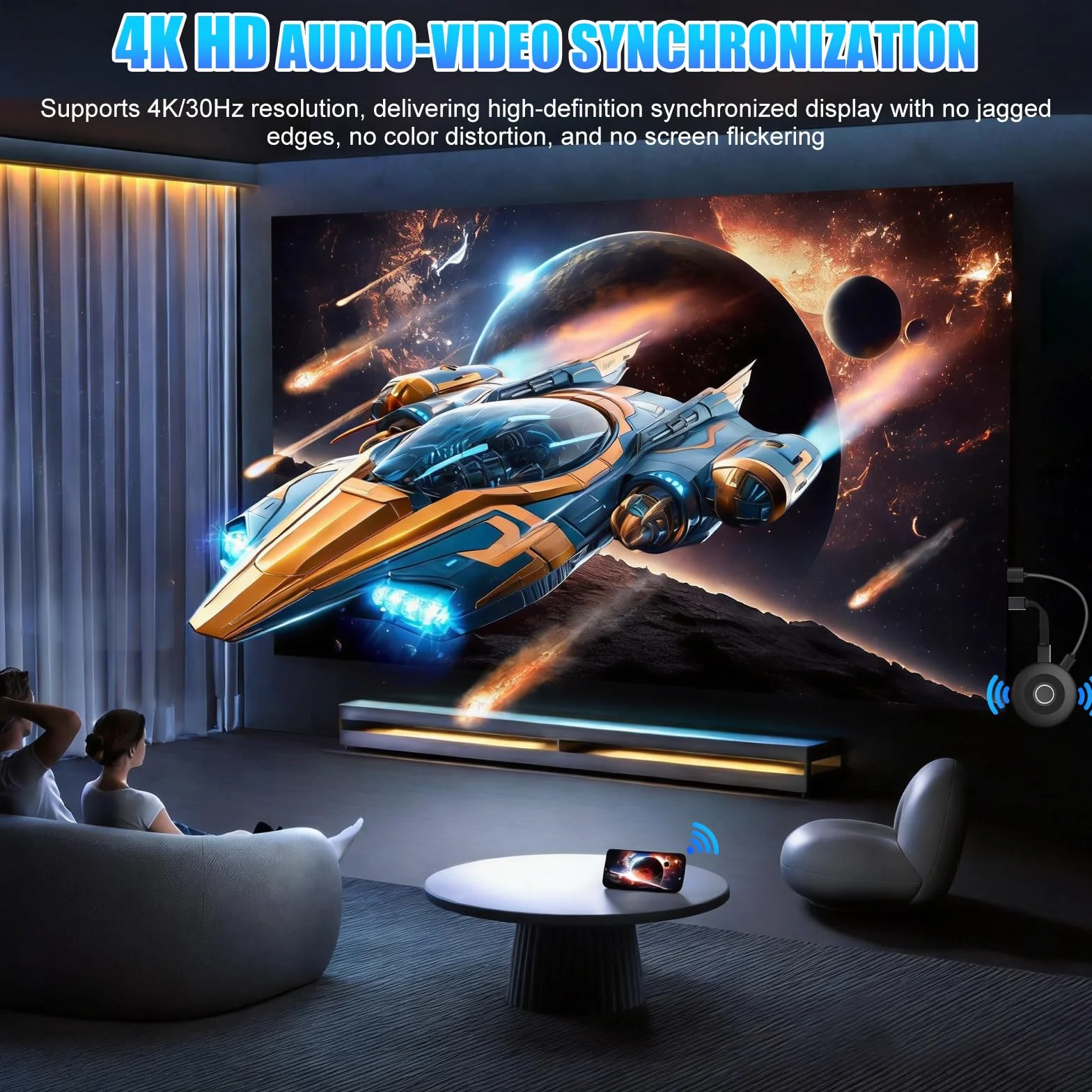 FIREBULL 4K HDMI sans Fil,Clé Miracast Dongle WiFi Double Bande 2.4G/5GHz,compatibles Android/iOS/i-Phone/i-Pad/Supporte Miracast,DLNA, Airplay,Vidéo Streamer Plug & Play