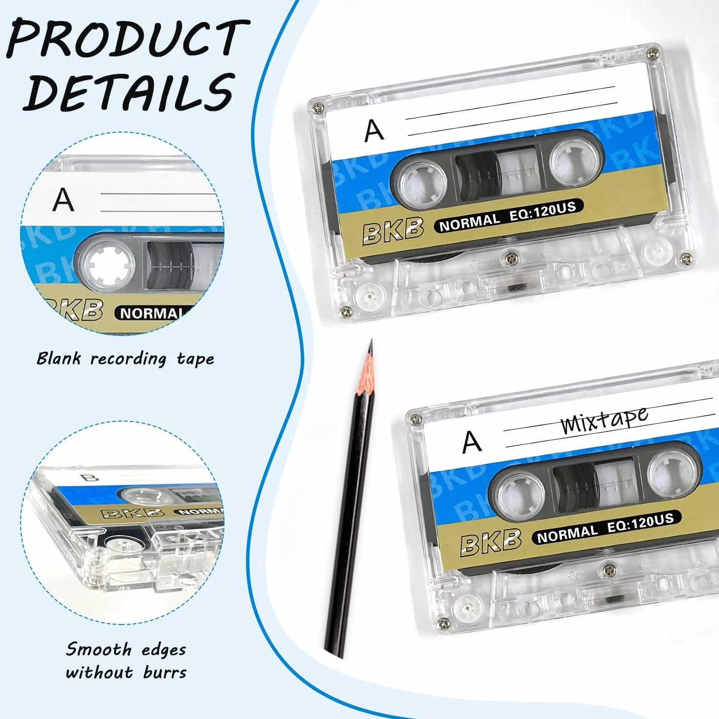 Pack De 5 Cassettes Vierges Audio pour Enregistrement, Accessoires Lecteur