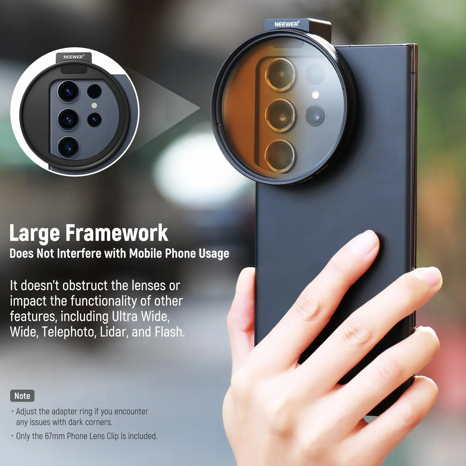 Support de filtre pour téléphone portable de 67 mm, adaptateur de filtre universel, extension de sabot de flash en métal, compatible avec les filtres filetés de 67 mm, pour la photographie de