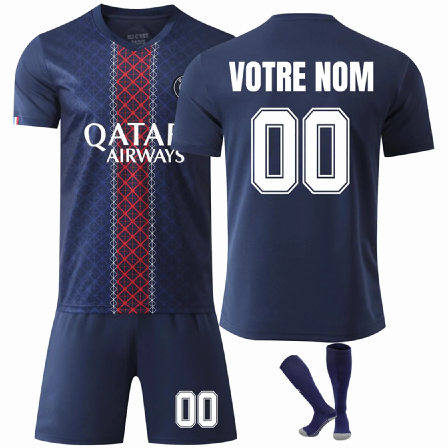 Maillot de Foot Enfant Adulte Personnalisé avec Nom et Numéro - Ensemble Jersey Domicile Extérieur avec Short et Chaussettes
