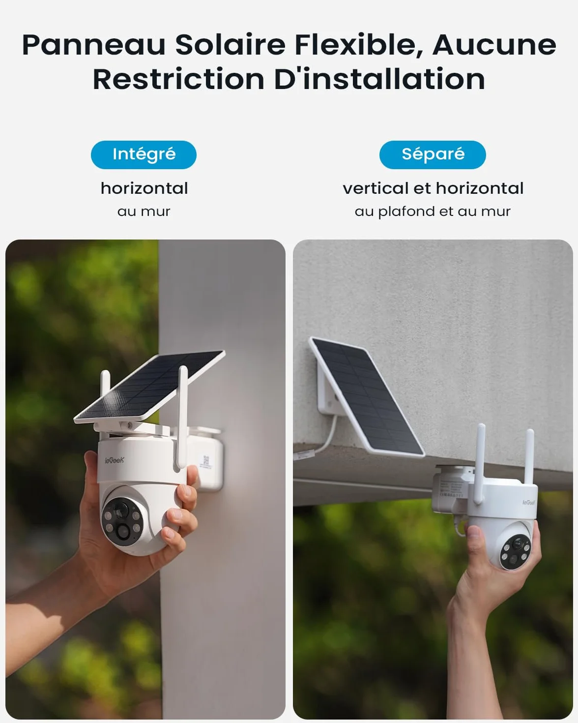 ieGeek 2K Camera Surveillance WiFi Exterieure sans Fil Solaire avec Panneau Solaire Amovible，360° Panoramique PTZ, Vision Nocturne Couleur, Détection Humaine PIR，Sirène，S5