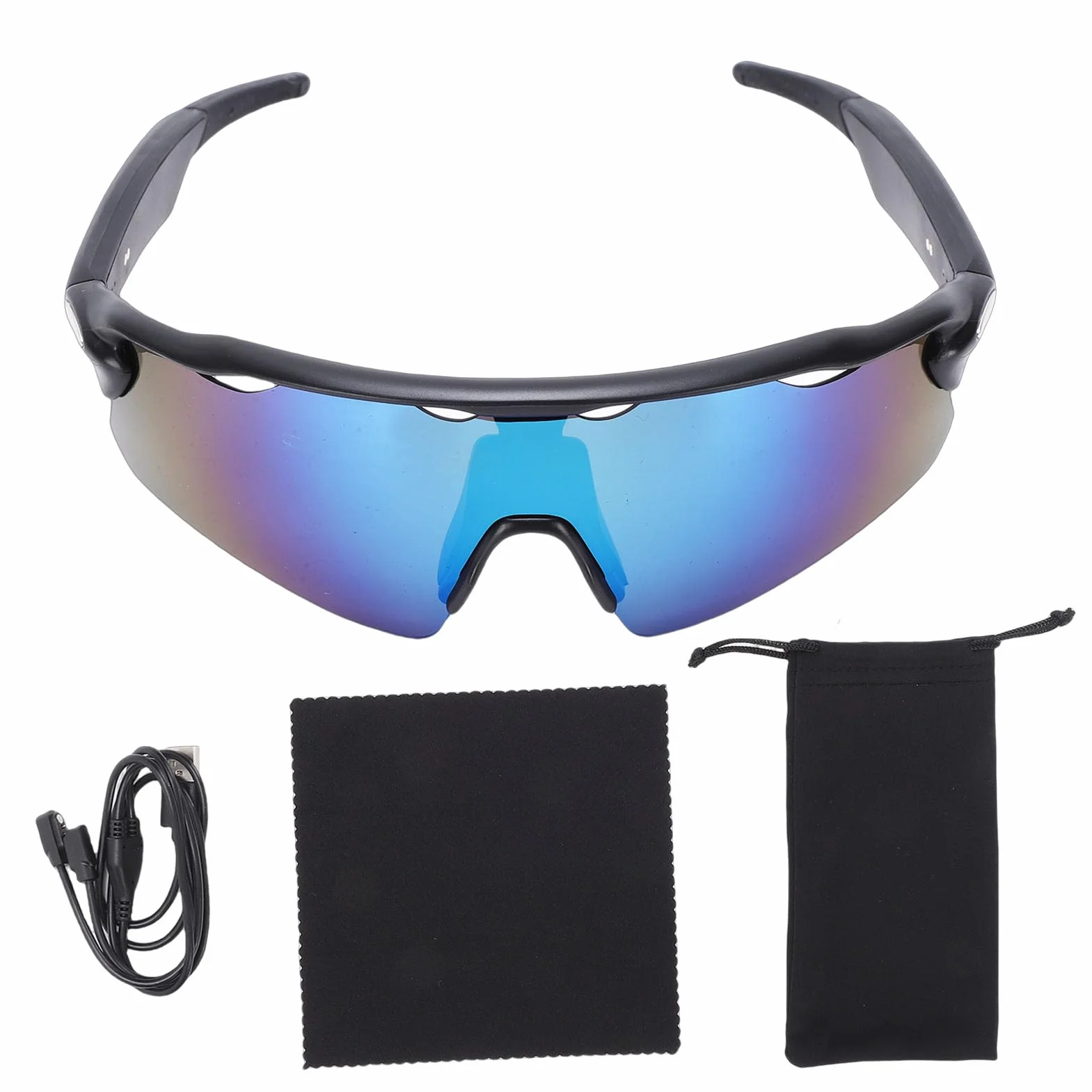Topiky Lunettes de Soleil Intelligentes de Sport, Lunettes de Cyclisme Bluetooth avec Verres Polarisés, Haut-parleurs de Musique à Oreille Ouverte, de Sport Coupe-Vent,