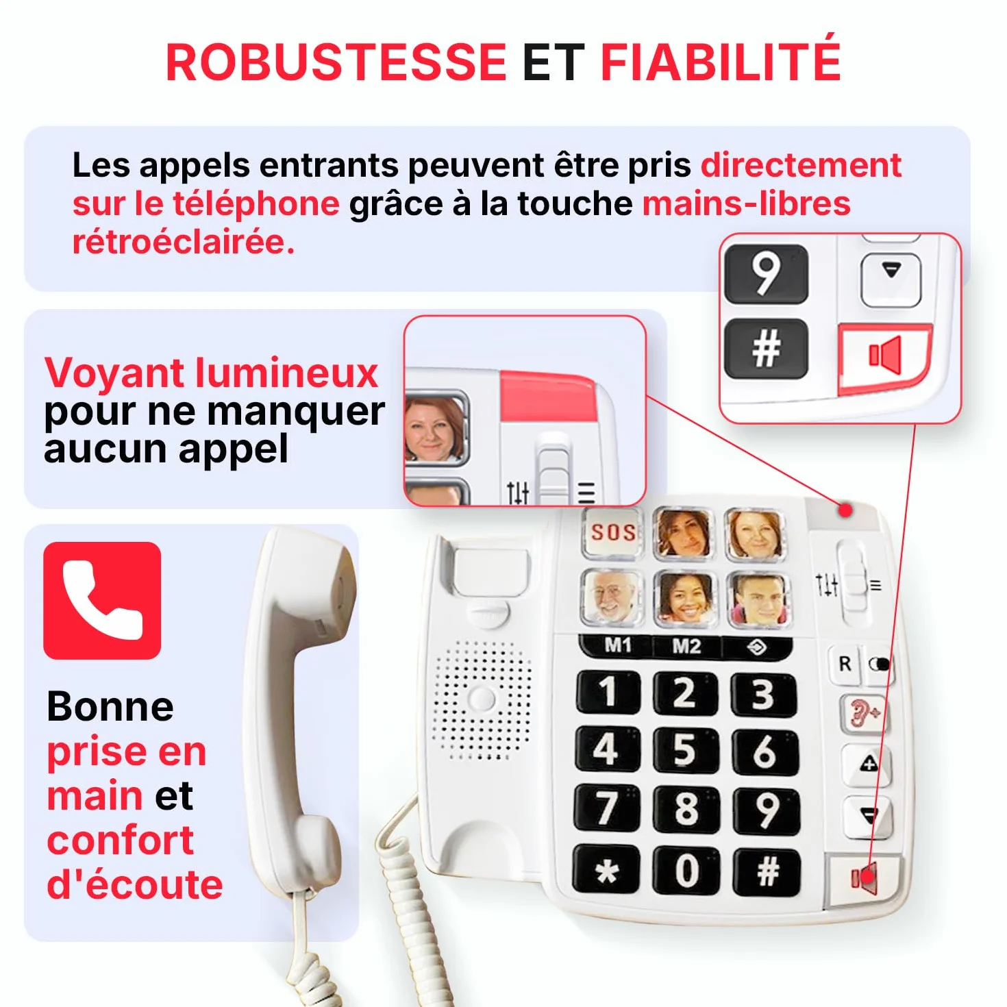 SWISSVOICE Xtra 1110 Téléphone Fixe Filaire Larges Touches Compatible Aides Auditives Blanc