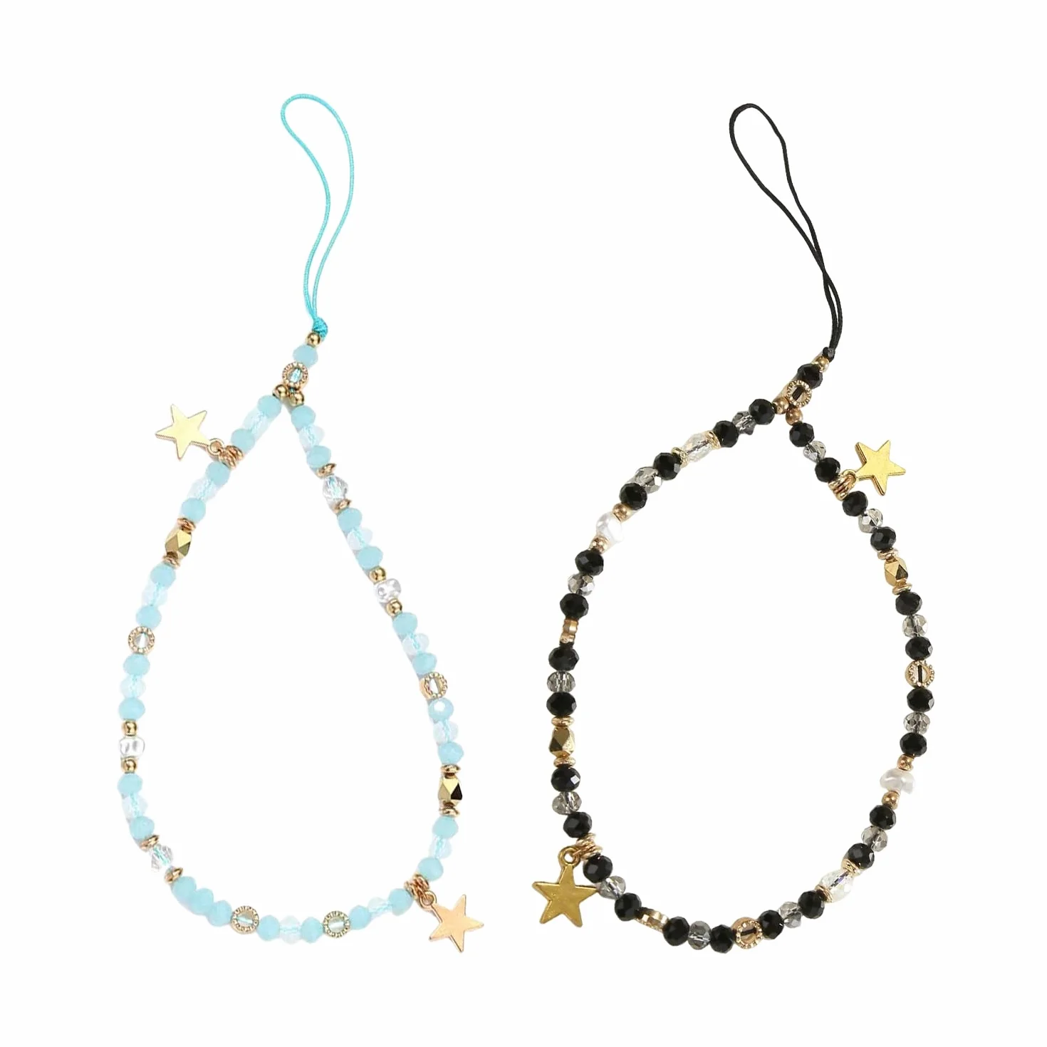 Chaîne Étoile 2 Pièces, Pendentif De Décoration De Téléphone Portable, Pendentif Mignon Amovible, Ceinture De Décoration De Poignet Quotidienne (Noir, Bleu).