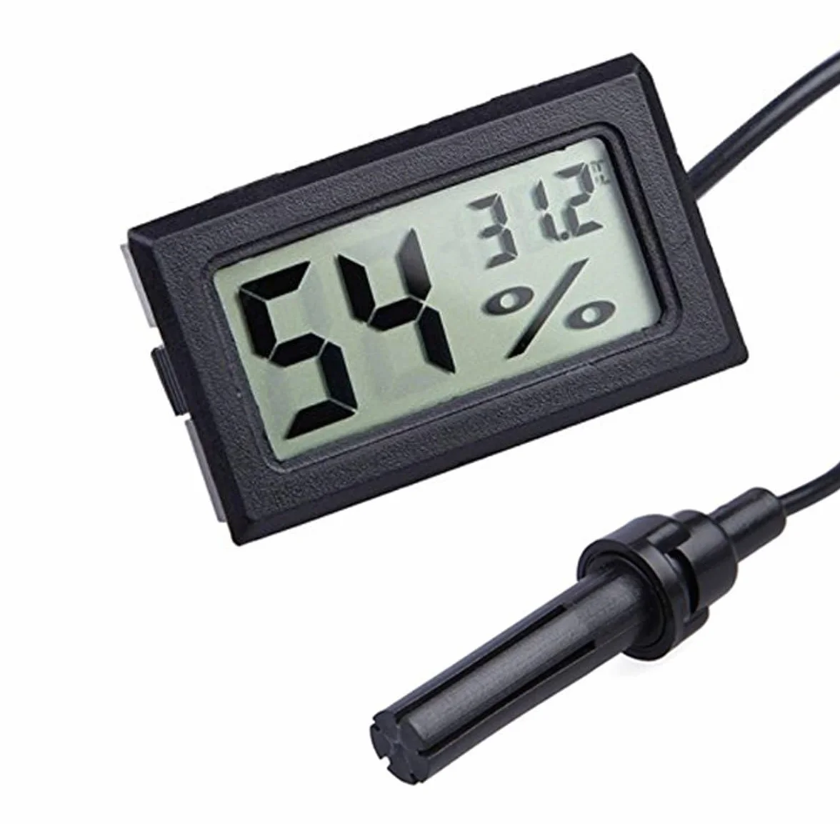 ARCELI 2-en-1 Digital LCD Thermomètre Hygromètre avec Externe pour Reptile Incubateur Aquarium - Noir