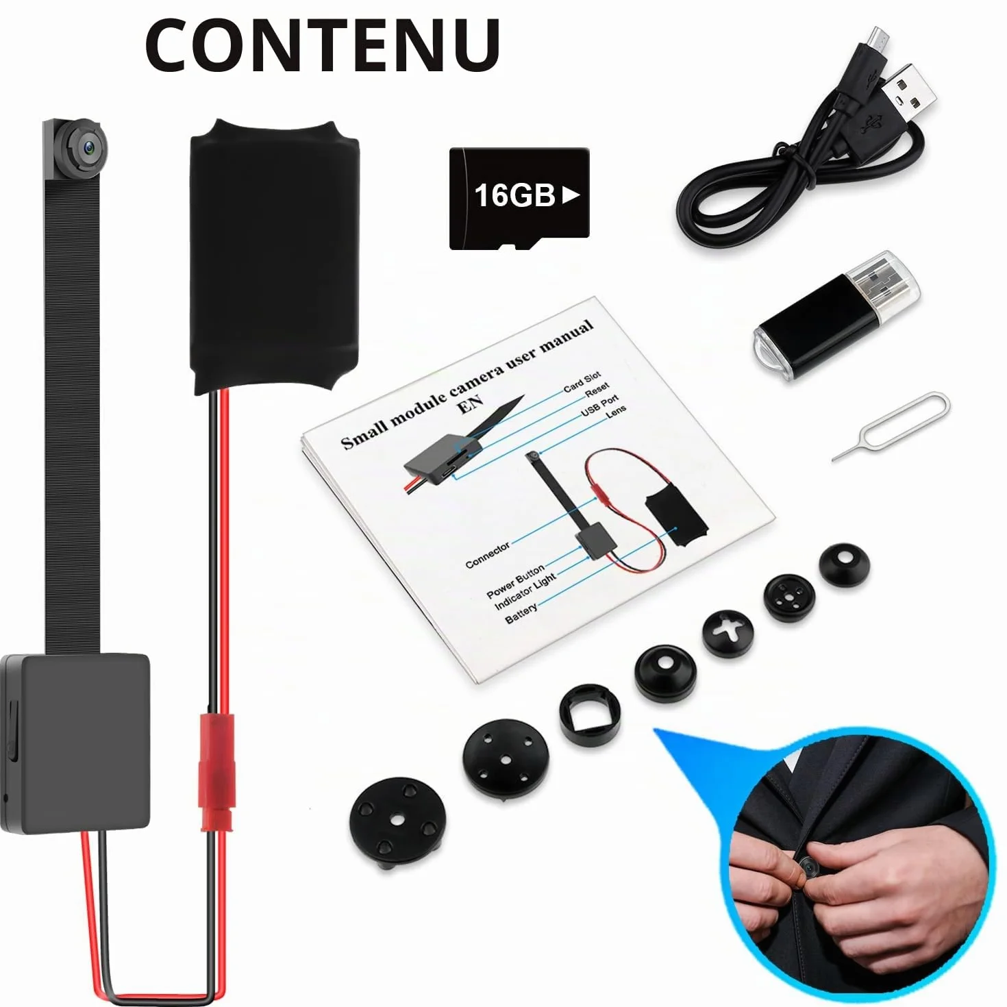 Caméra Espion 1080p Mini cachée OTADUG avec Microphone et Carte SD 16 Go