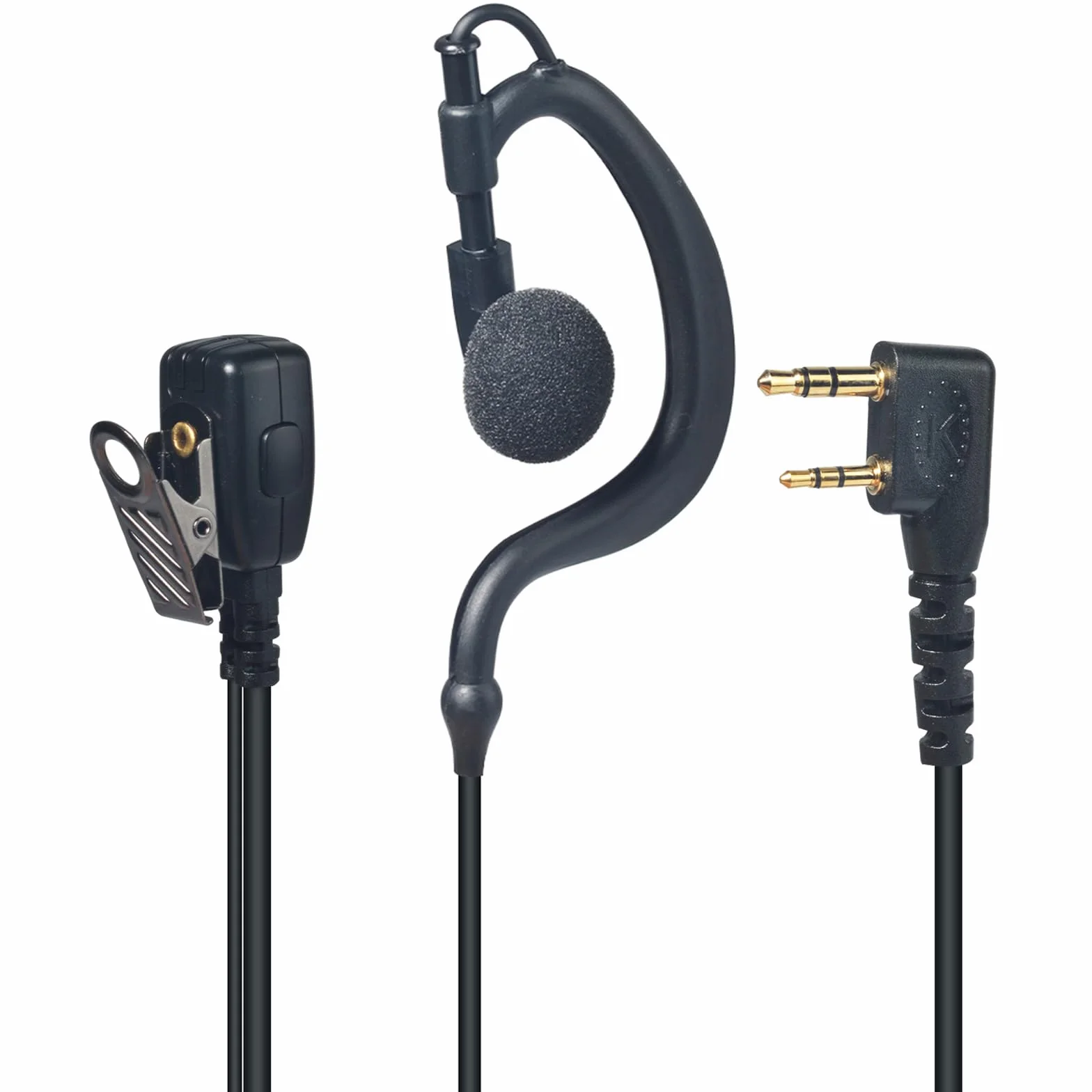 Oreillette pour Talkie Walkie, Écouteur en Forme de G avec Micro PTT, Connecteur 2 Broches Compatible avec Kenwood Baofeng UV-5R, UV-82, BF-888S Radios Bidirectionnelles (Lot de 5)