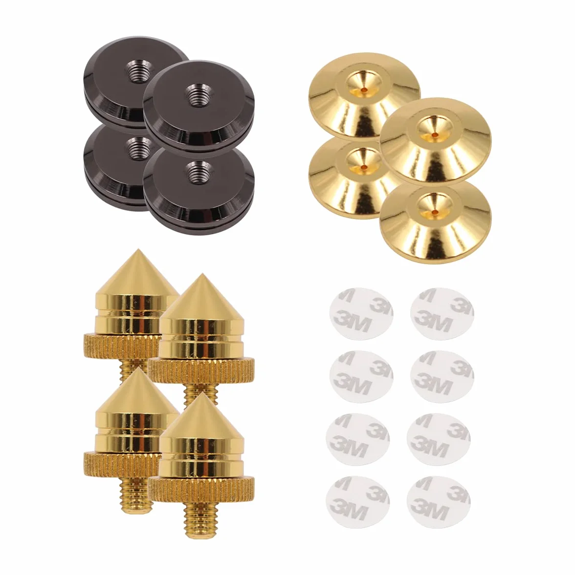 Lot de 4 Pointes de Haut-Parleur pour Haut-Parleur CD Audio Subwoofer Amplificateur Platine Vinyle Isolation Pieds Cône Isolateur Antichoc sans Trace avec adhésif Double Face