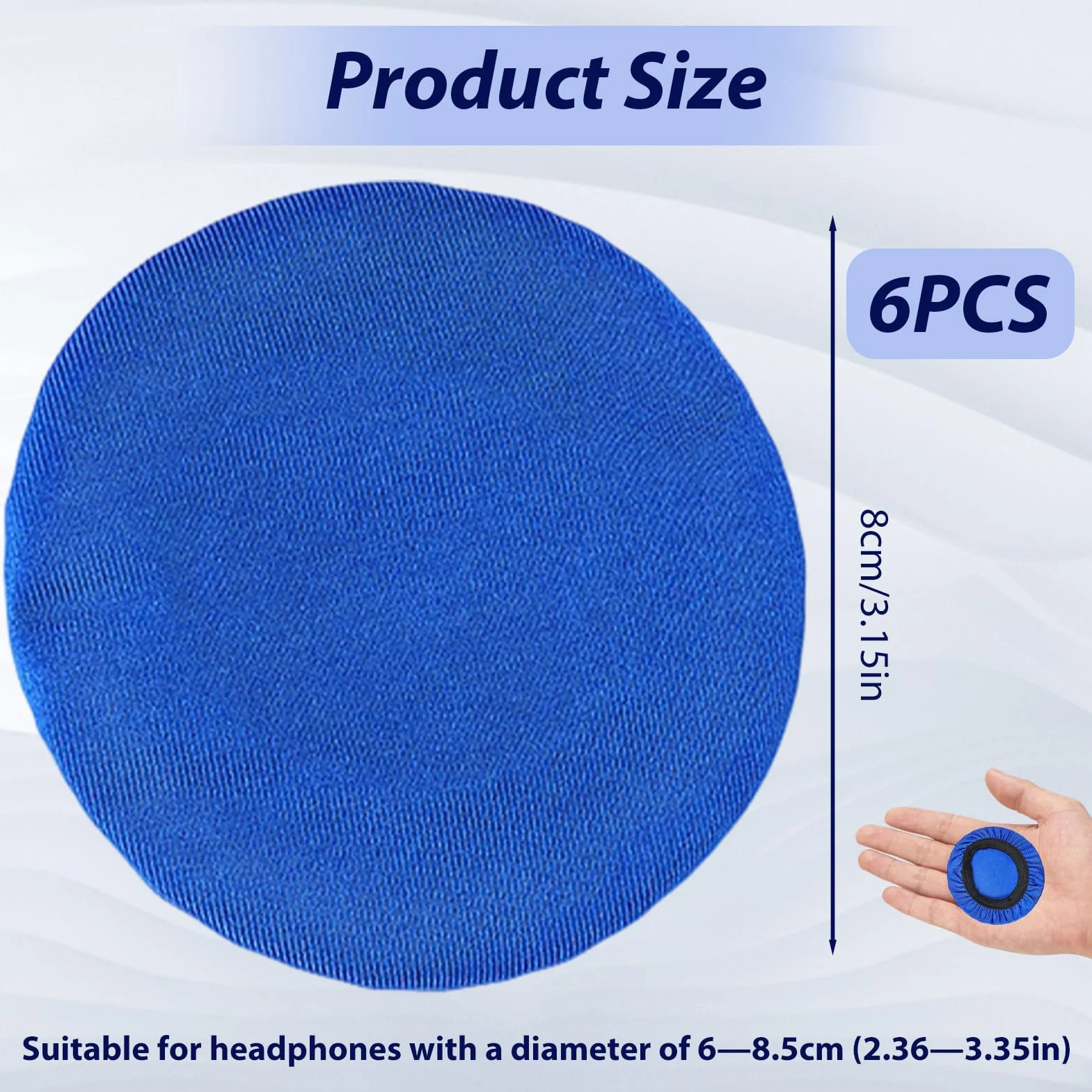 Housse de Protection pour Coussinets de Casque Audio, 6 Pièces, Tissu Élastique Bleu Lavable, Diamètre 6-8.5 cm