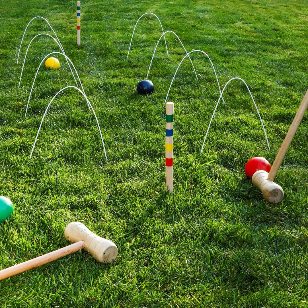 Spetebo Croquettes en bois avec sac de transport - Jeu de croquettes de jardin pour 4 joueurs