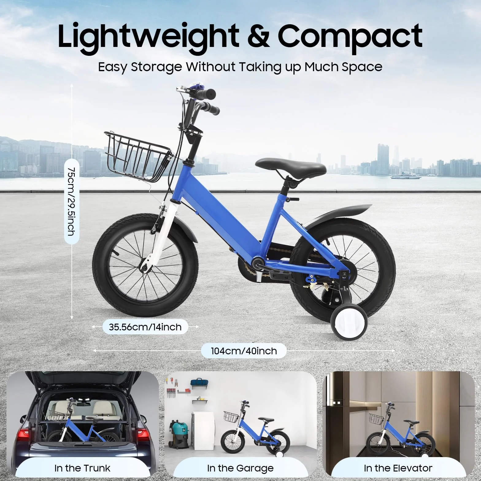 Vélo enfant 14 pouces roues stabilisatrices équilibre garçons filles 3-6 ans siège réglable rétropédalage frein main