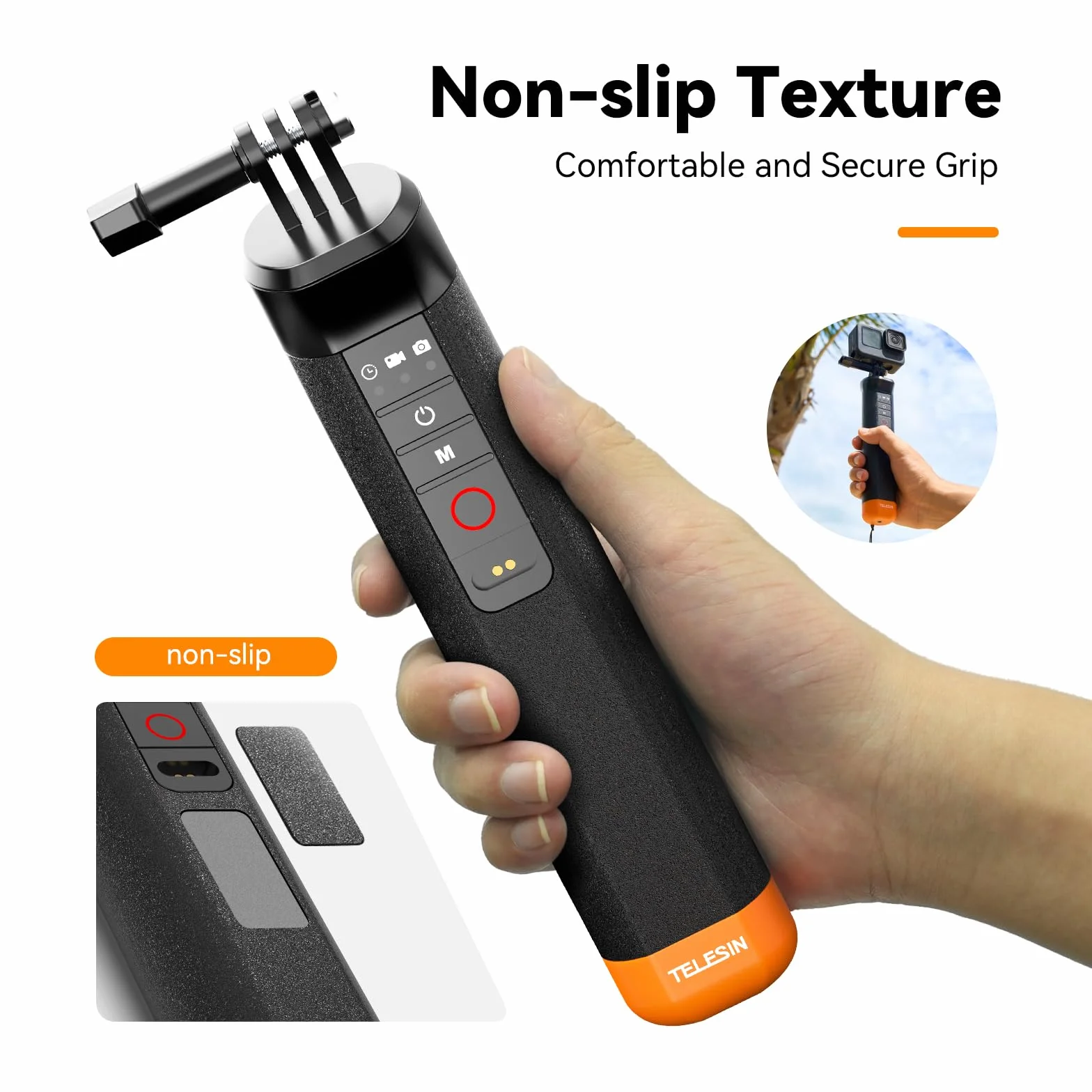 TELESIN Selfie Stick Flottant Poignée étanche avec télécommande Bluetooth pour GoPro Hero 13 Balck, Hero 12 11 10 9 8 Black caméras d'action
