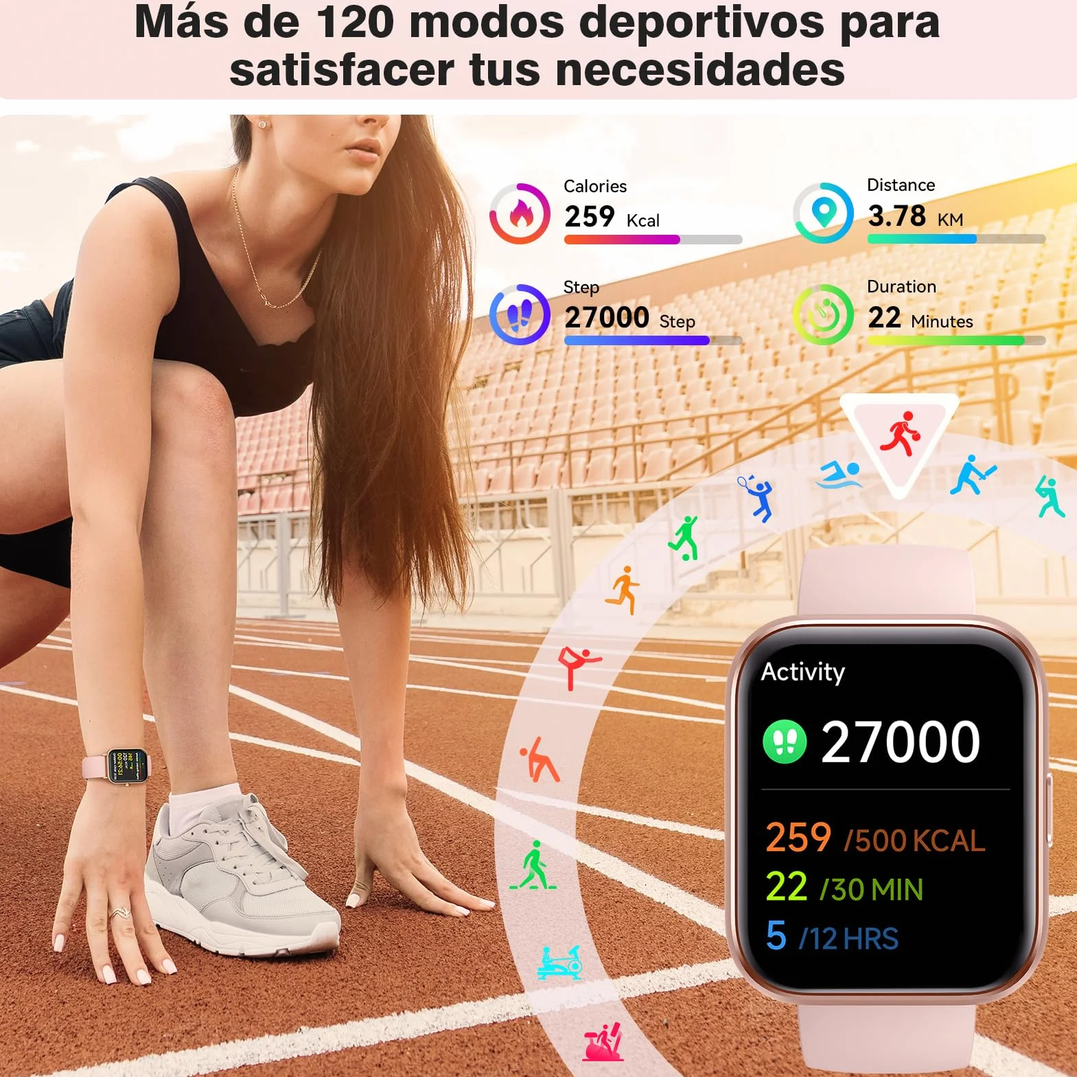 Montre Connectée Femme Smartwatch 1.8" Appel Bluetooth Alexa IP68 Podomètre Calories
