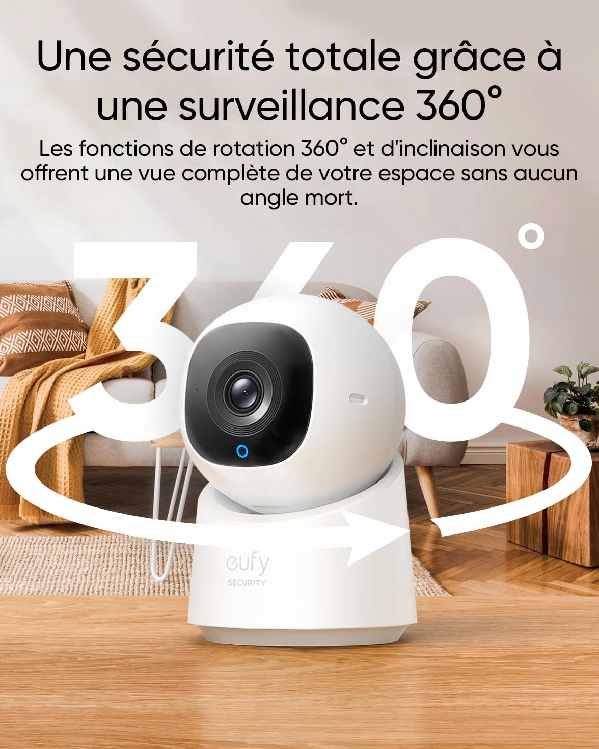 eufy Security Caméra intérieure C220, caméra de Surveillance avec résolution 2K, Rotation 360° et Inclinaison, caméra de Surveillance intérieure Filaire avec Wi-FI, détection des Humains par IA