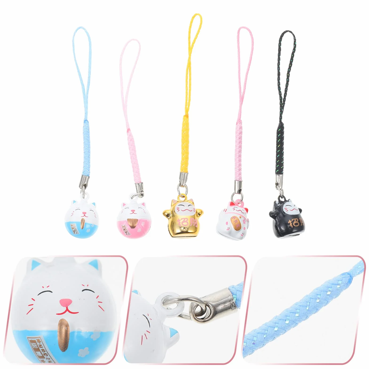 TOYANDONA Maneki Neko Lot de 5 breloques pour téléphone portable en forme de chat porte-bonheur en cuivre