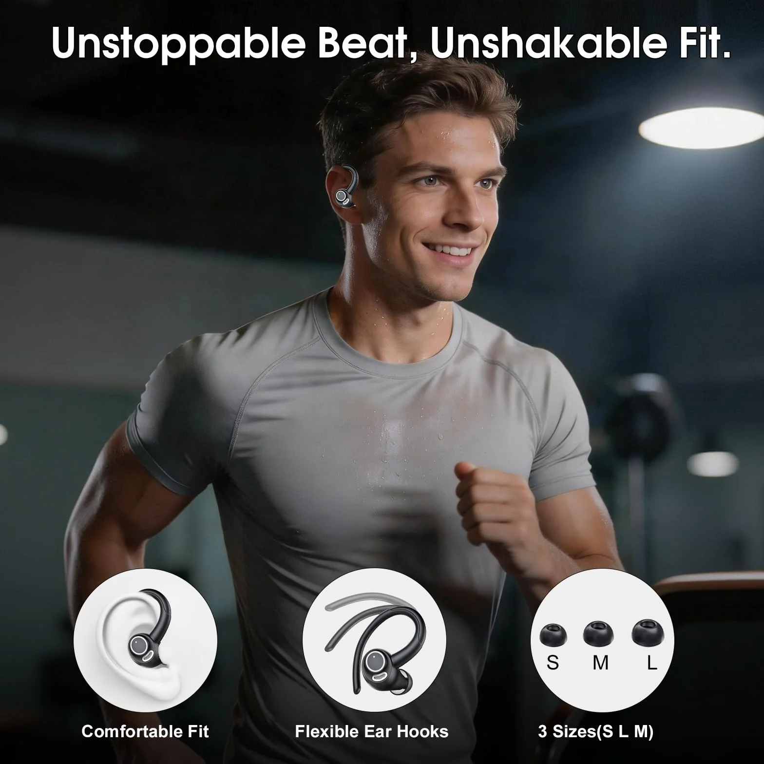 Ecouteurs Bluetooth sans Fil Sport, 2026 Bluetooth 5.4 Headphones avec HiFi Stéréo et ENC Mic, 48H Écouteur Sans Fil avec Écran LED, IPX7 Oreillette Bluetooth pour Sports/Voyages, Android iOS, Noir