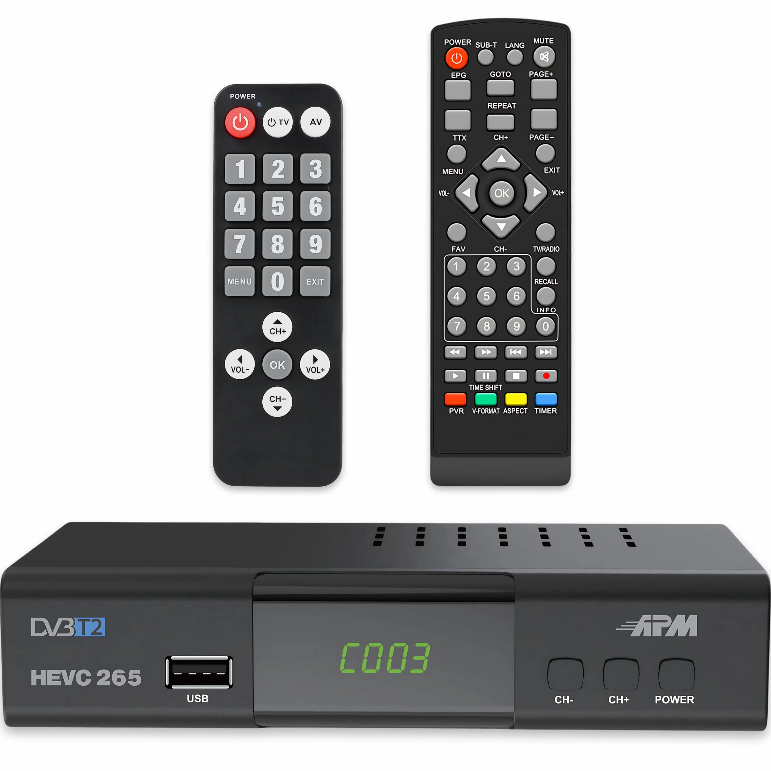 APM Décodeur TNT Full HD 1080p H.265 HEVC DVB-T2 DVB-C HDMI Péritel USB Coax