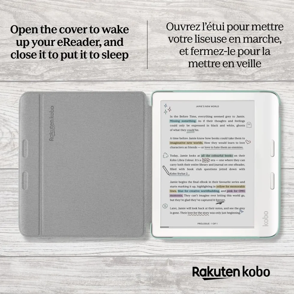 Étui SleepCover Basique pour Kobo Libra Colour | Vert Jardin | Technologie de Mise en Veille/réveil | Cuir végan | Compatible avec la liseuse Kobo Libra Colour 7"