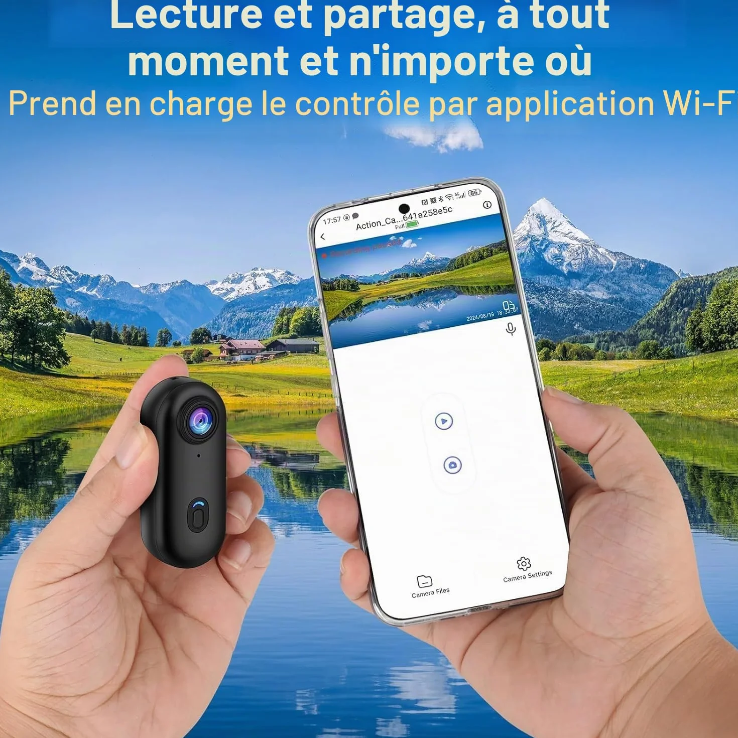 Mini Caméra Vlog Sport 4K, Caméra Sport 360° avec Clip Rotatif, Enregistrement Pendant Charge, Clip Magnétique, Action Caméra Casque Moto