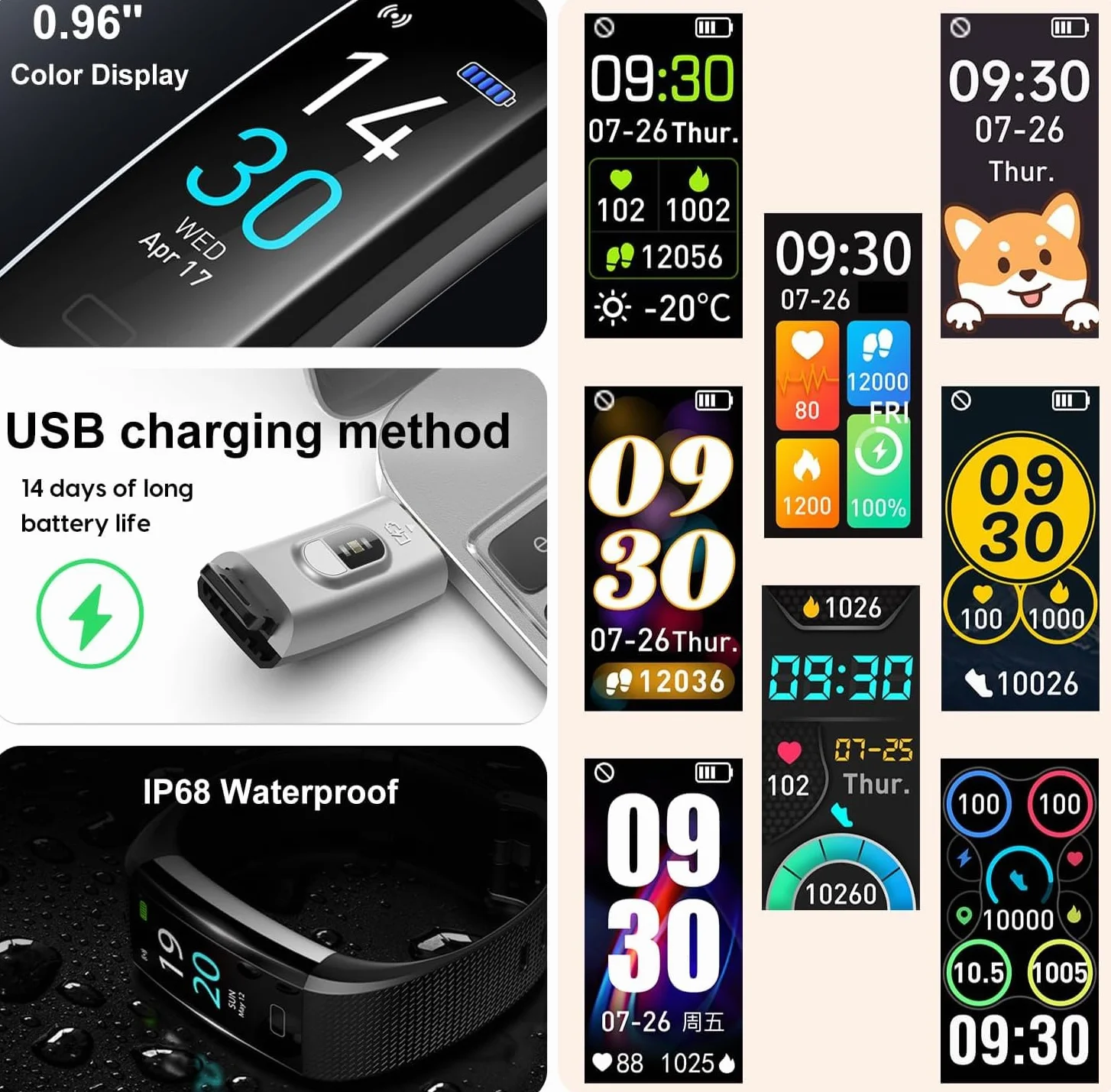 Montre Connectée Femme Homme IP68 Etanche Smartwatch Fitness Tracker Podomètre Fréquence Cardiaque SpO2