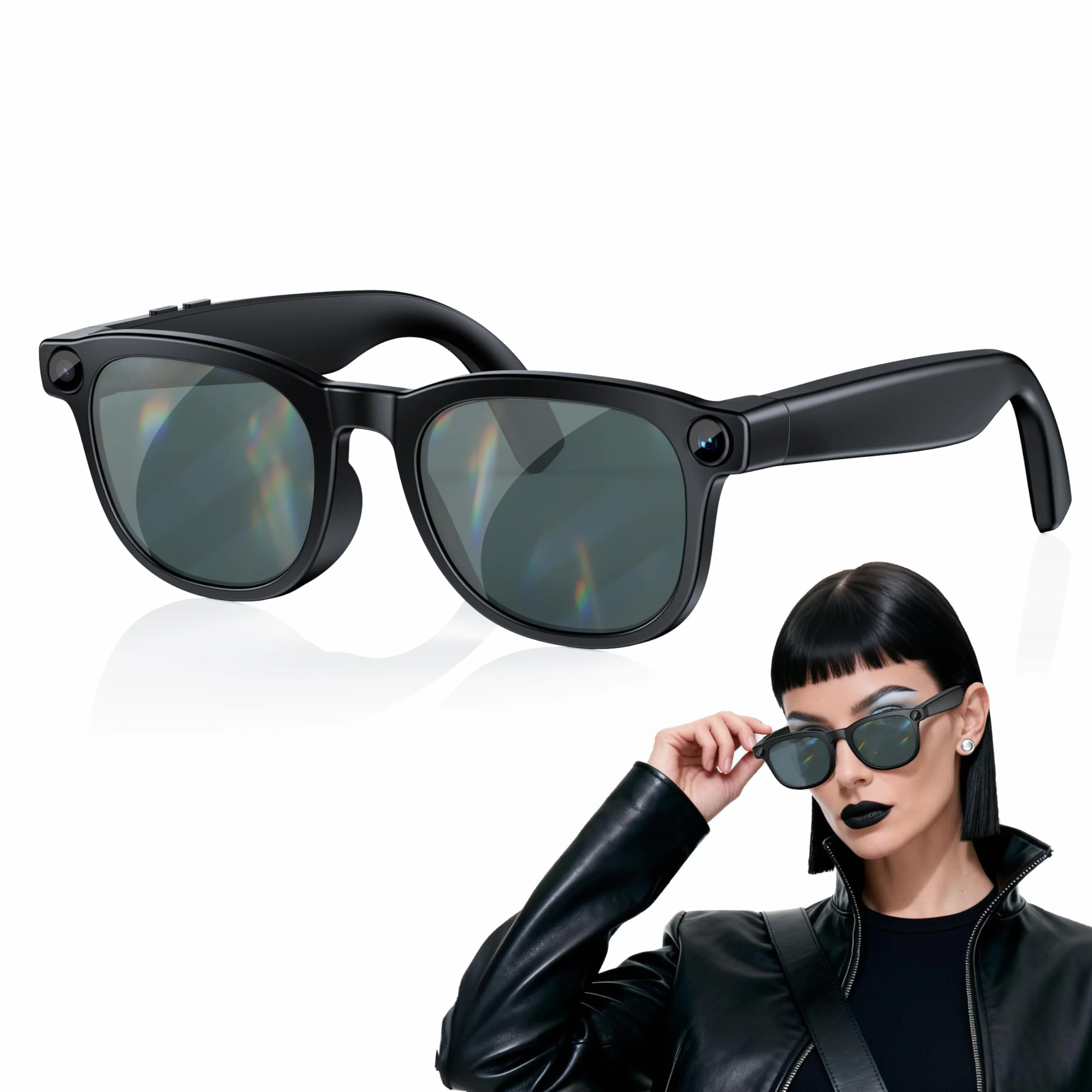 Dernières lunettes intelligentes avec caméra 4K, enregistrement vidéo mains libres, audio à oreille ouverte et connexion Bluetooth pour vlog, conduite, plein air, vie quotidienne, noir