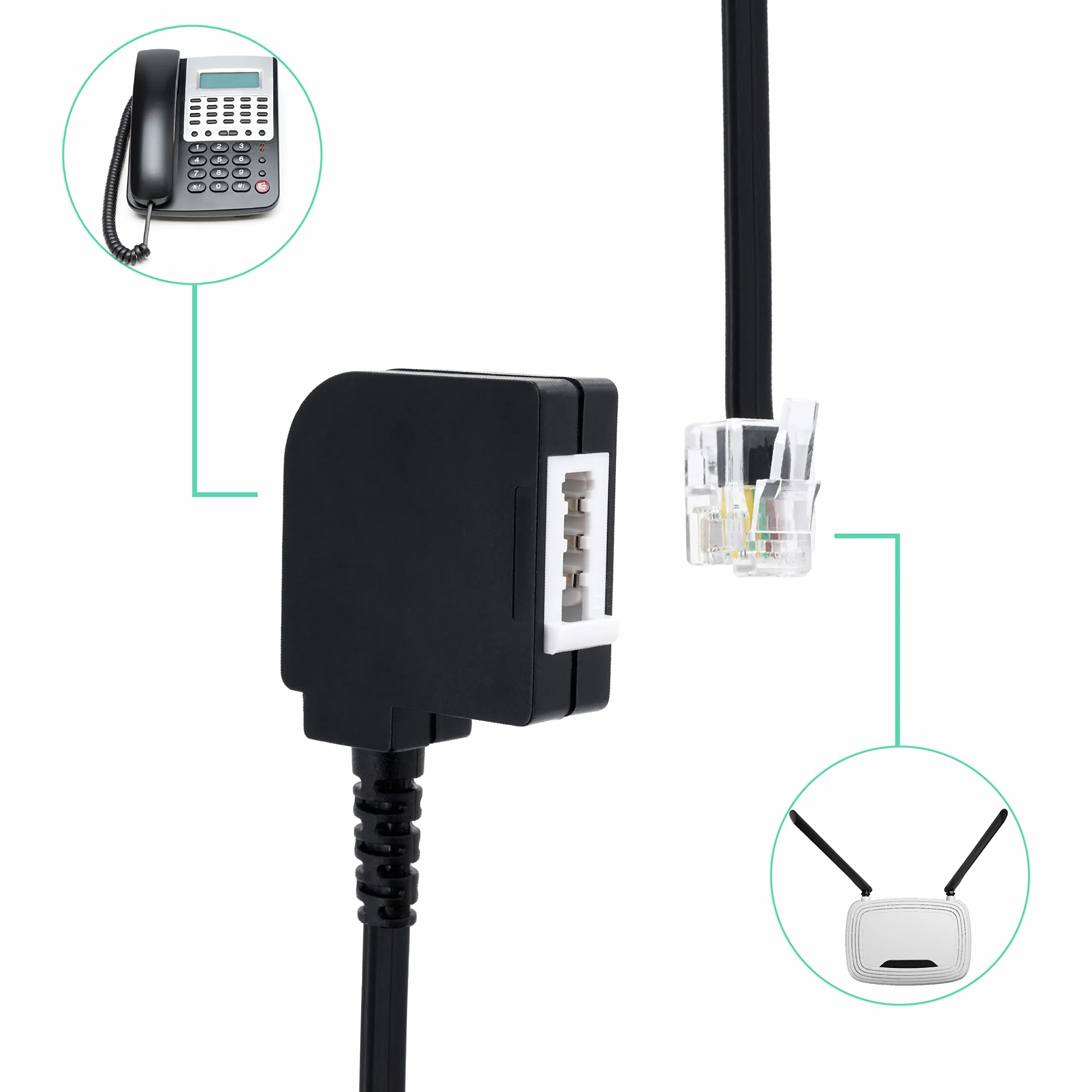 BIGtec Adaptateur TAE TAE-F femelle vers RJ11/RJ14 6P4C - Câble adaptateur téléphone fixe - Routeur modem - Câble de téléphone - 0,2 m - Noir