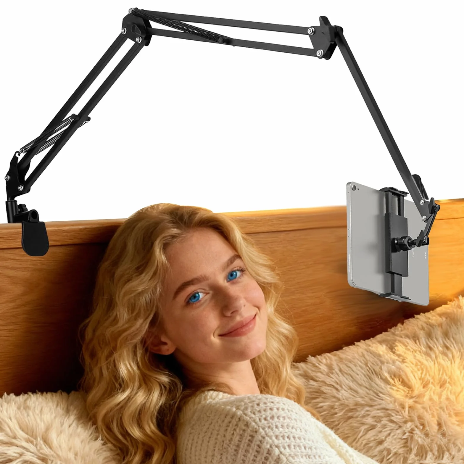 Support Telephone Lit, Flexible Long Bras Rotation 360° Réglable, 4,7-12,9 Pouces, Lisez en Position Allongée sans Avoir à Tenir Votre Kindle, Votre Téléphone Portable ou Votre Tablette