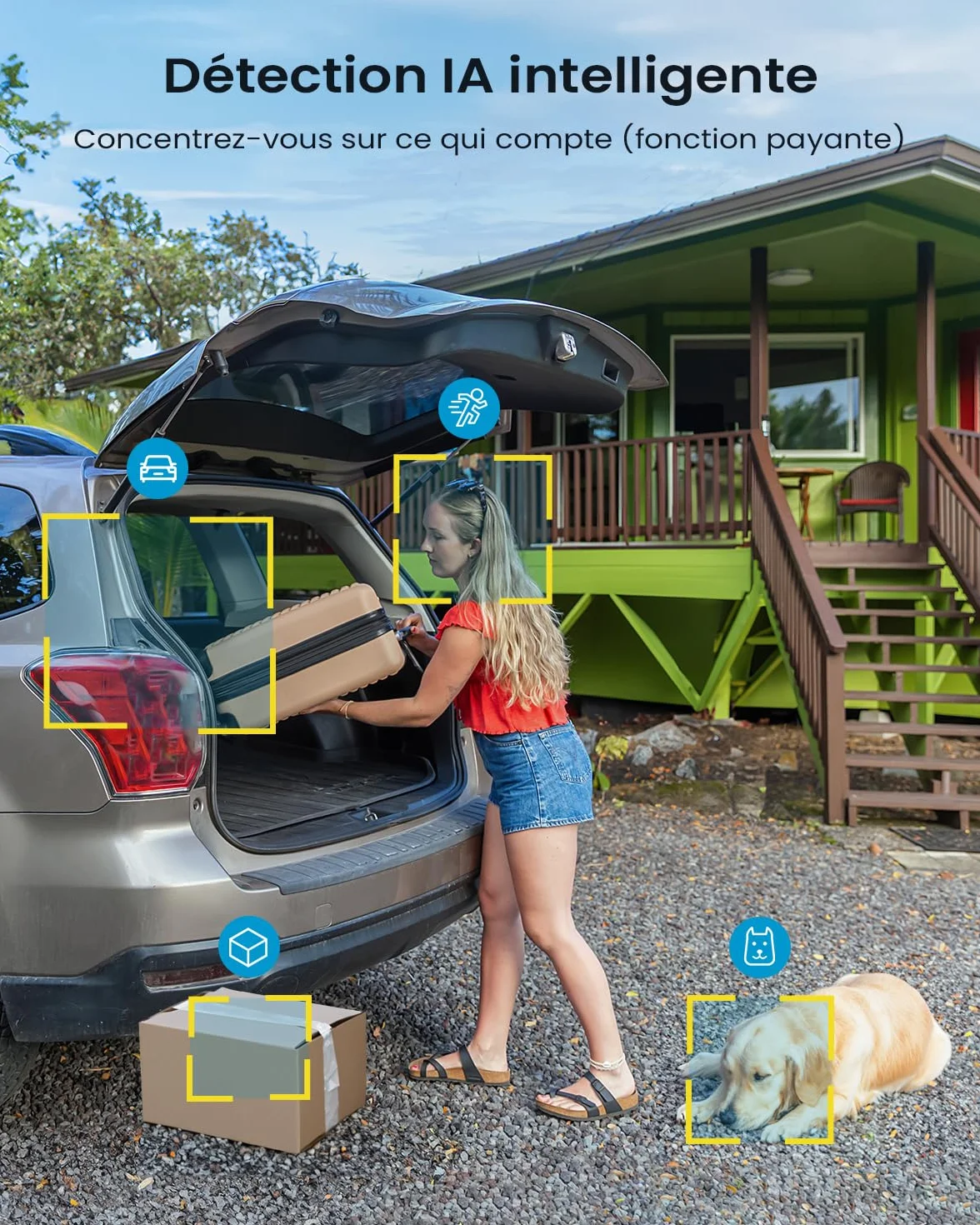 ieGeek 2K Camera Surveillance WiFi Exterieure sans Fil Solaire avec Panneau Solaire Amovible，360° Panoramique PTZ, Vision Nocturne Couleur, Détection Humaine PIR，Sirène，S5
