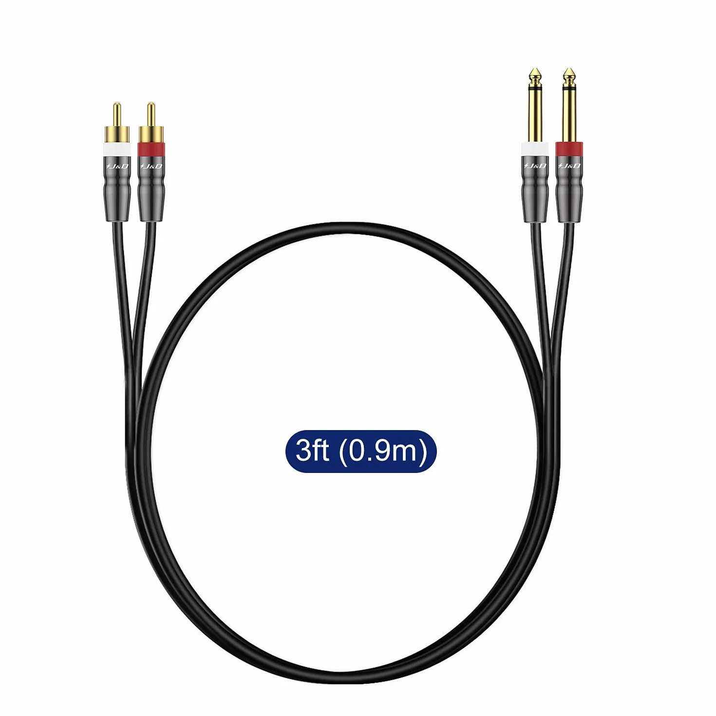 J&D Double 1/4 Pouce TS à Double RCA Câble, Adaptateur Heavy Duty 1/4 Mâle à RCA Mâle D'interconnexion Audio Stéréo Câble D'un quart de Pouce, 0.9 Meter