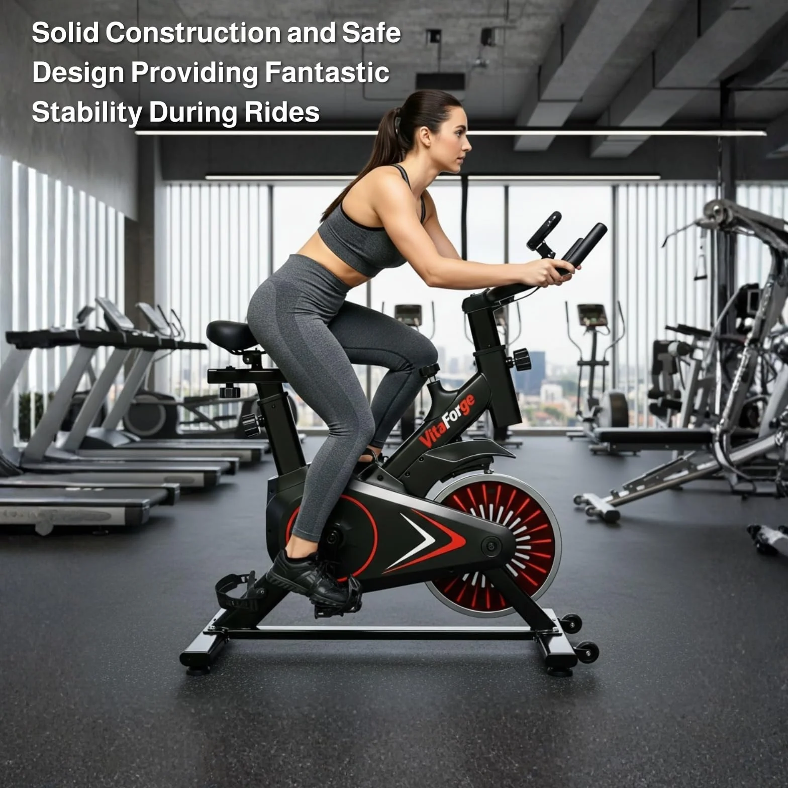 Exercise Bike, Quiet Indoor Fitness Bike with Adjustable Magnetic Resistance, Black/Red