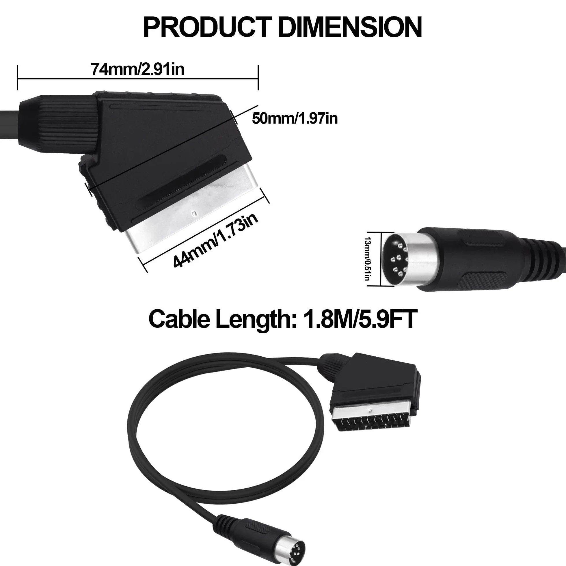 Câble conducteur DIN vers péritel 8 broches - Pour console de jeu - 21 broches - Fiche péritel RVB vers DIN 8 broches - Câble AV - Adaptateur audio vidéo - Pour console de jeu, TV, PC