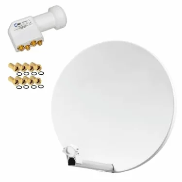 Parabole Satellite Fibre Composite Blanche 60cm Brides INOX + LNB Quad HD 4K