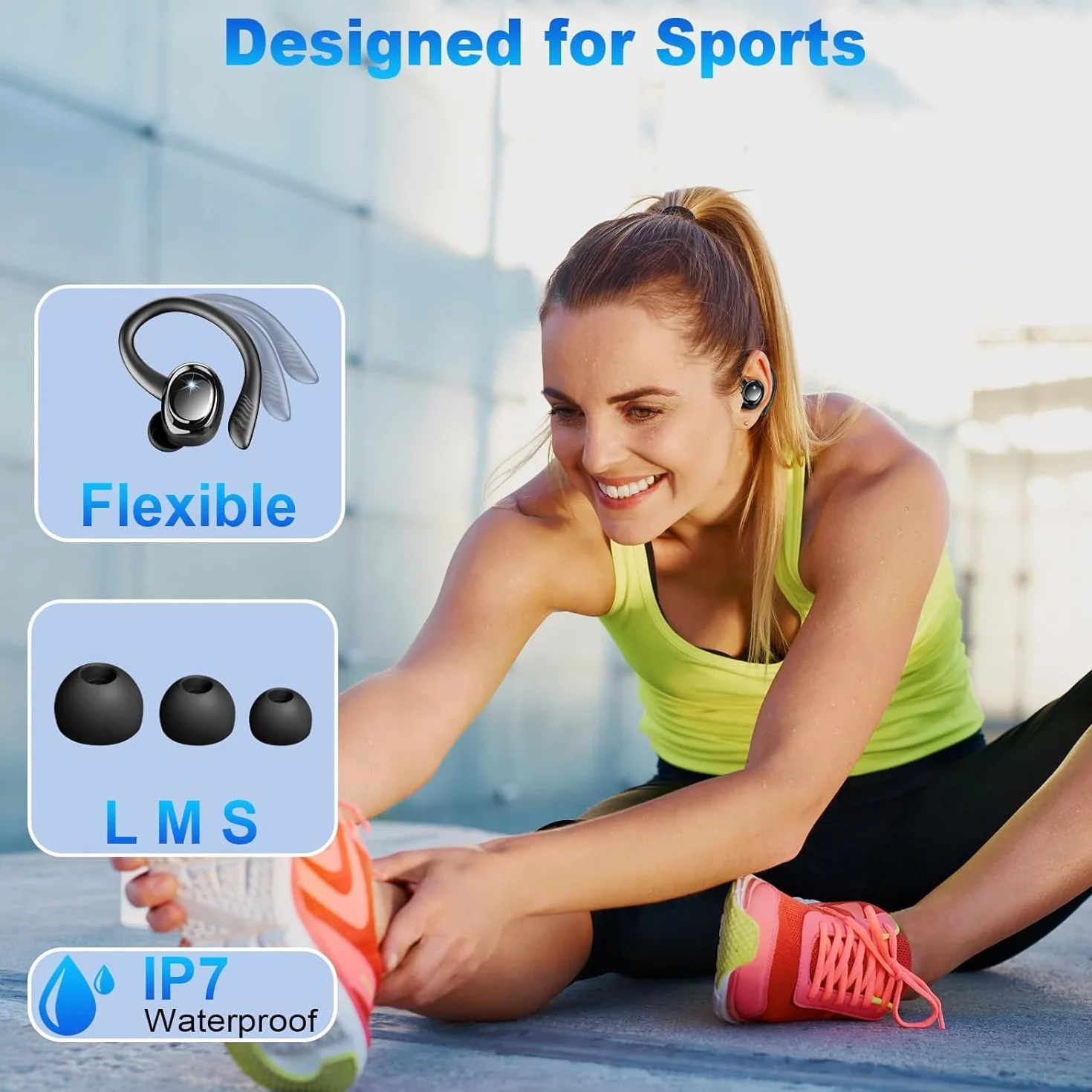 Ecouteurs Bluetooth sans Fil Sport, Écouteur Bluetooth 5.4 avec 4 ENC Mic, 60+Hrs Ecouteurs sans Fil HiFi Stéréo, IP7 Étanche Oreillette Bluetooth Running, USB-C Charge Rapide, Casque Écran LED 2026