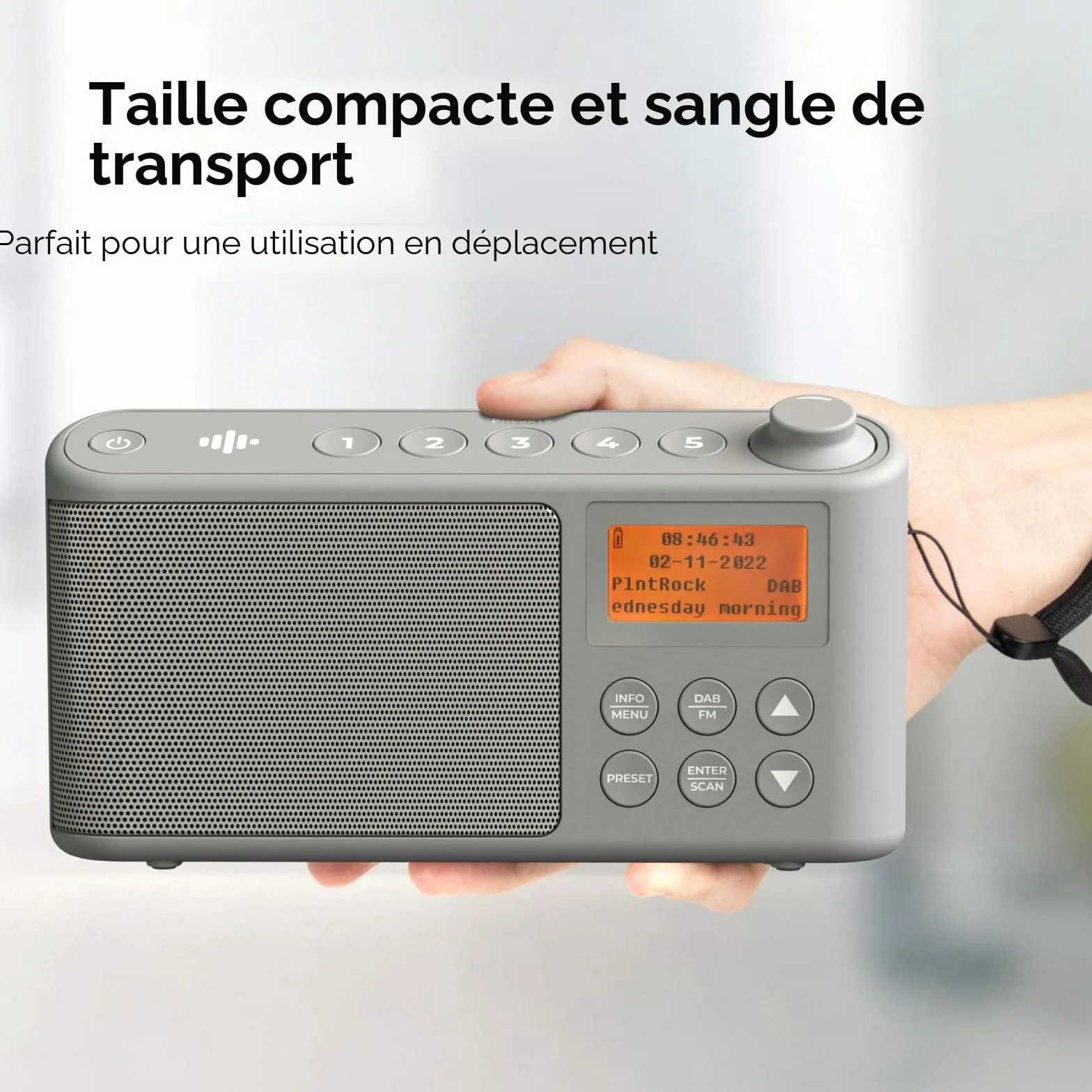 Radio DAB/DAB+ FM Portable Numérique avec Batterie et Chargement USB 15 Heures Gris
