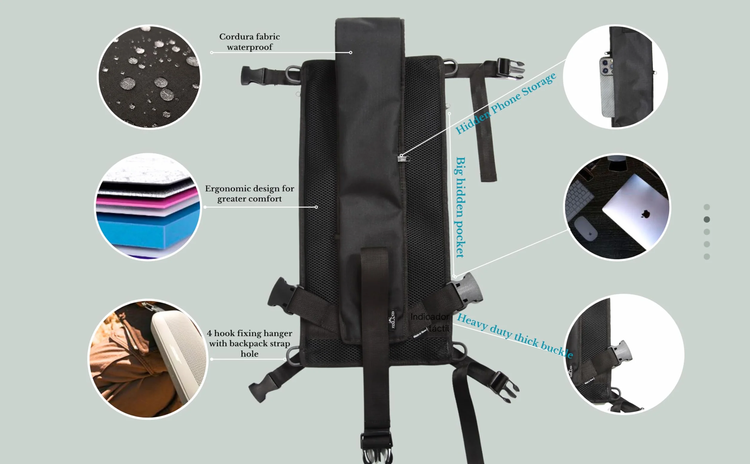 Sac Skateboard imperméable avec Poches secrètes, Sac à Dos réglable pour Planche à roulettes