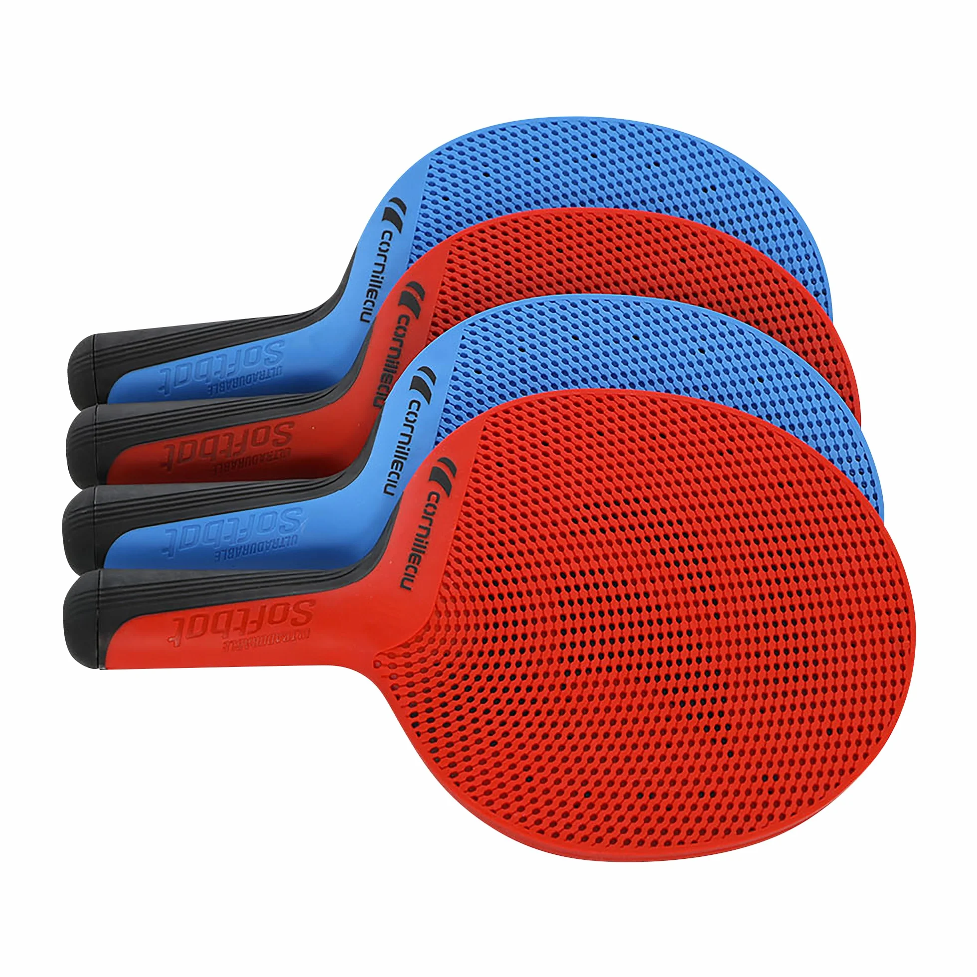 Cornilleau SOFTBAT Pack Quattro - 4 raquettes de ping-pong extérieur éco-conçues ultra durables + 4 balles