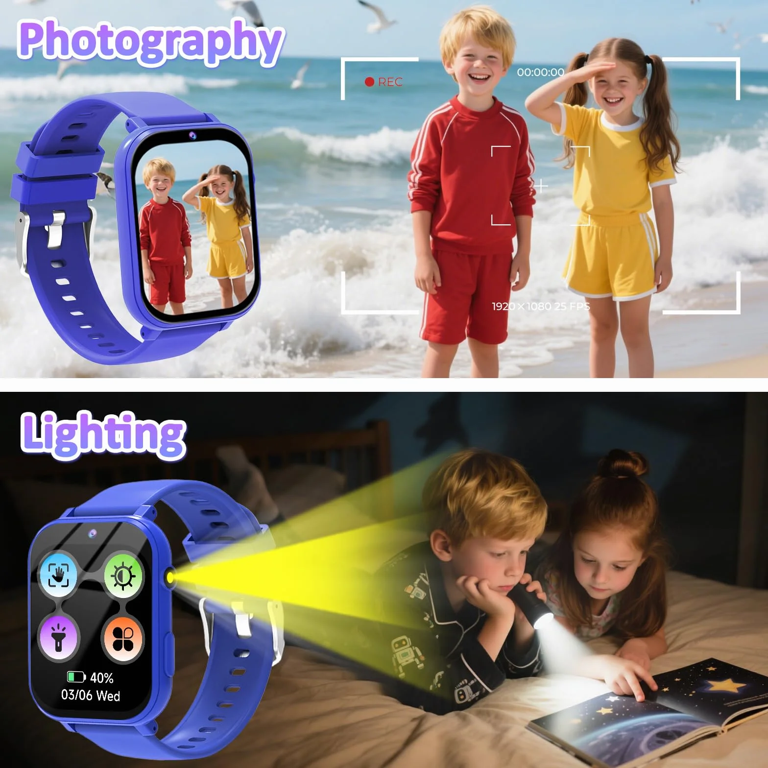 clleylise Montre connectée Enfant - Smartwatch avec 18 Jeux, Suivi de Sommeil & podomètre, caméra, Fonds d'écran dynamiques, Montre Enfant Garcon et Montre connectée Enfant Fille (Bleu)