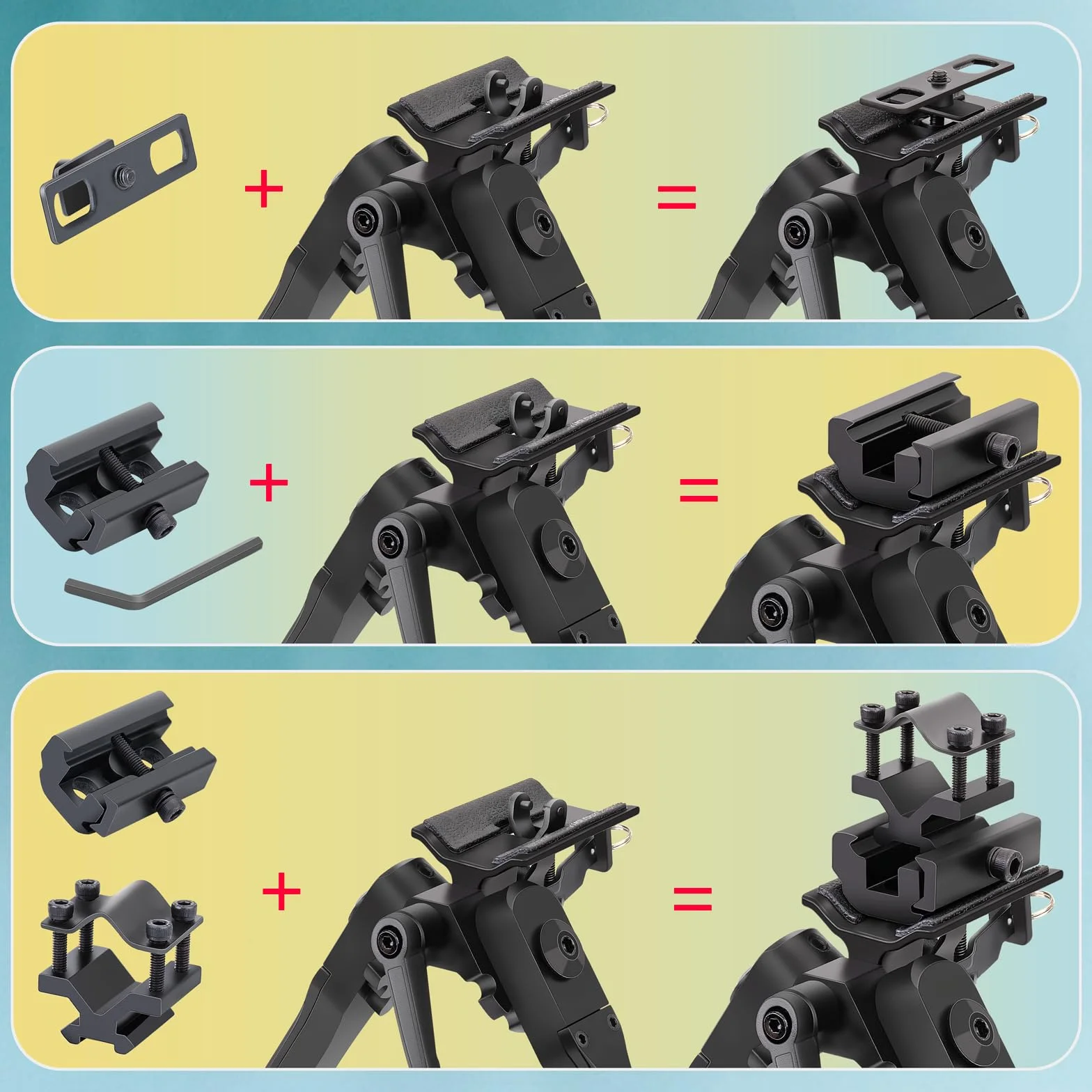 Bipied pivotant inclinable avec 3 adaptateurs, adaptateur à vis 6,35 mm pour appareil photo pour activités de plein air, 7-10"