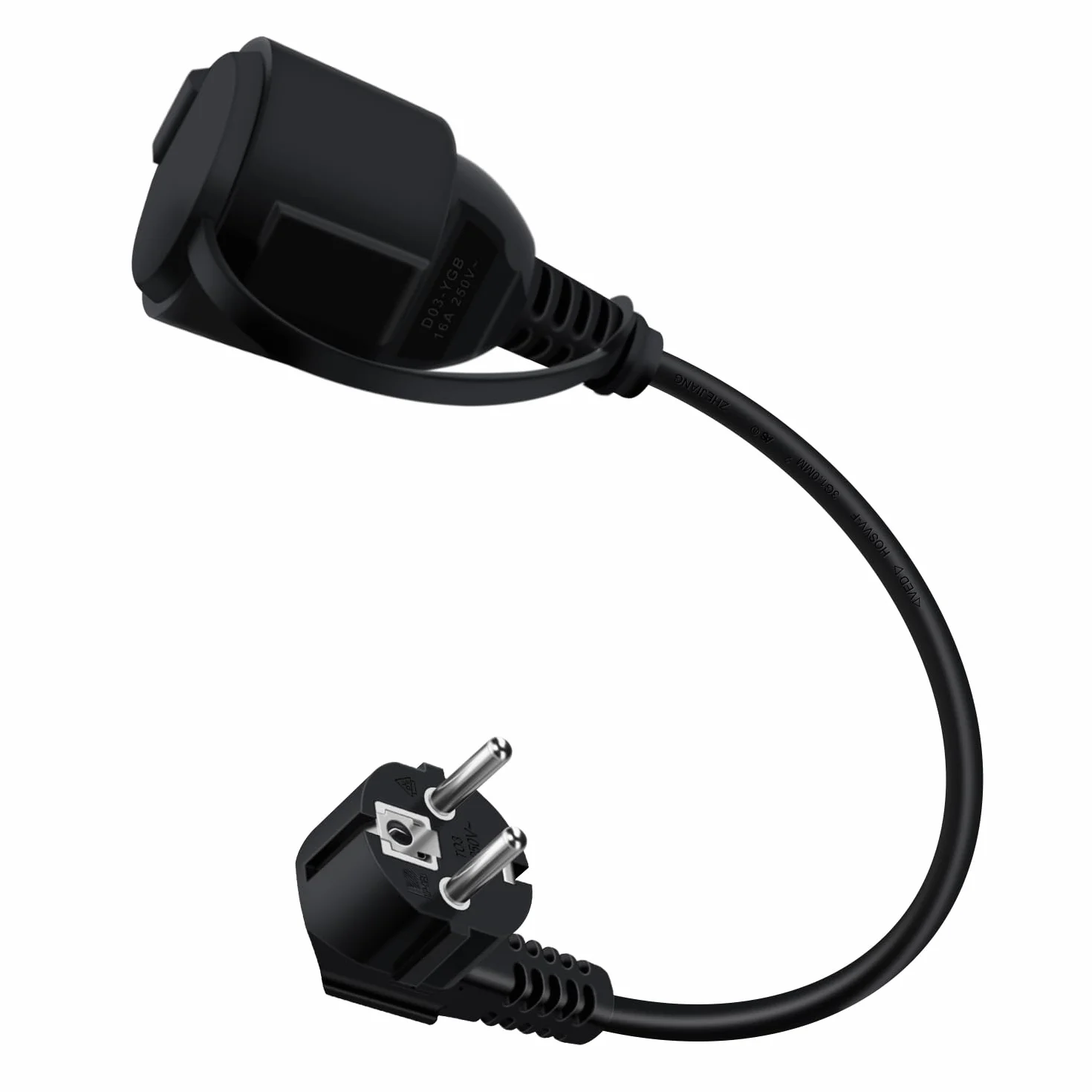 Rallonge Électrique Schuko Coudé 16A 250V IP44 0.3m Noir