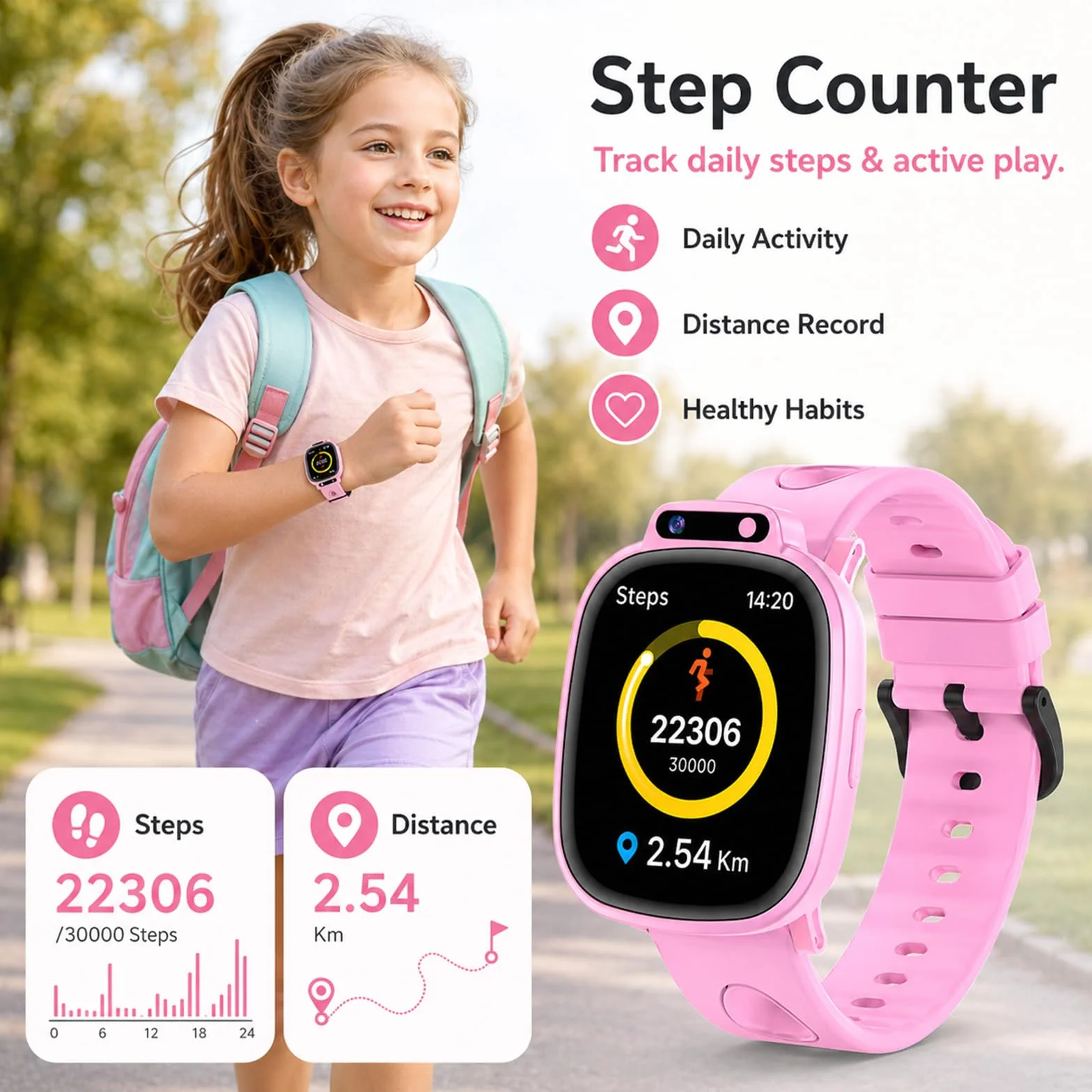 Montre Connectée Enfants avec 1,9 Pouces, 18 Jeux, Suivi du Sommeil, Podomètre, Appareil Photo, Lampe Torche, Smartwatch Enfant pour Garçons, Filles et Adolescents sans App ni Carte SIM