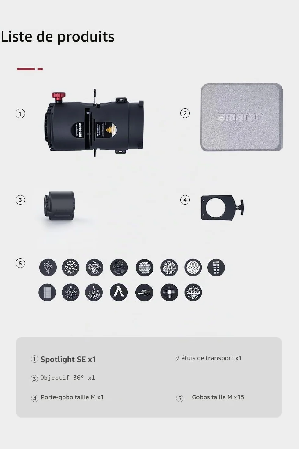 Amaran Spotlight SE 36° Kit d'objectifs de projection de précision pour Amaran 300c, 150c, 200x S, LS 300x, compatible avec Bowens Mount lumière ponctuelle jusqu'à 300 W