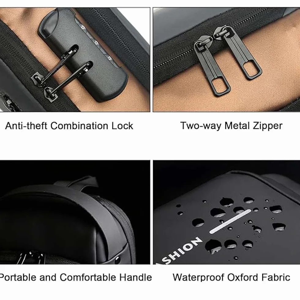 Sac à bandoulière de voyage imperméable pour cyclisme avec serrure à combinaison antivol et port de chargement USB