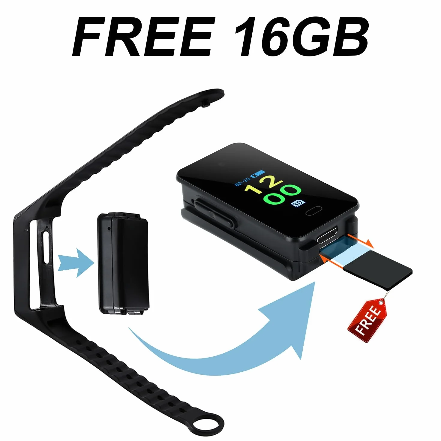 OTADUG Camera Espion, 1080P Caméra Espion Cachées avec Enregistrement Audio et Vidéo, Mini Caméra Cachée avec Carte SD de 16 Go, Bracelet Mini Caméra de Surveillance avec Affichage de l'heure