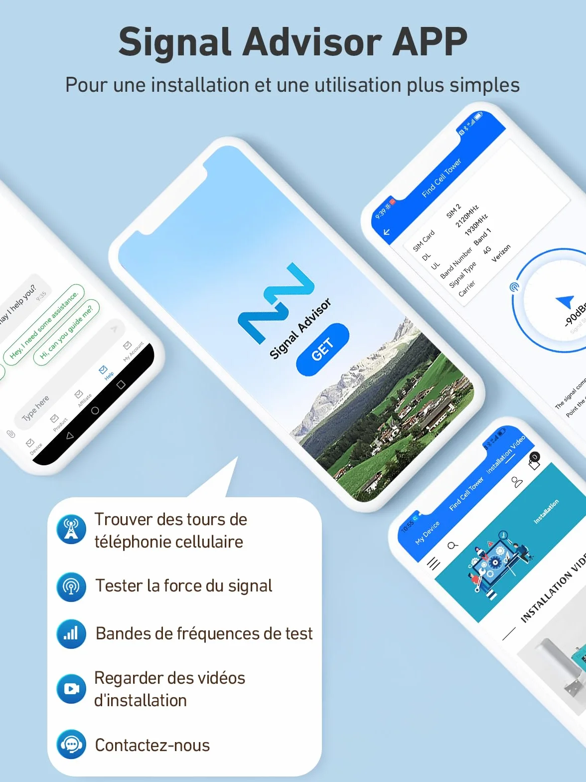 Amplificateur Reseau Mobile pour Bande 3 et 20, Amplificateur de Signal Cellulaire pour Maison Bureau, 5G 4G LTE GSM Répéteur à Gain élevé, Compatible avec Orange SFR Bouygues Telecom Free