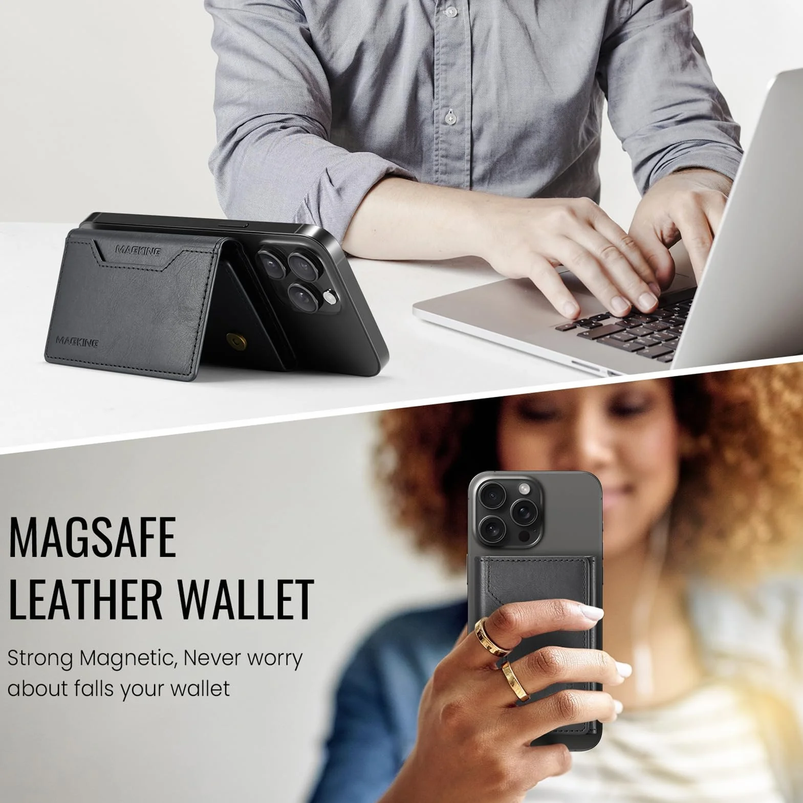 Portefeuille Cuir PU RFID 8 Cartes pour iPhone 17/16/15/14/13/12 Marron