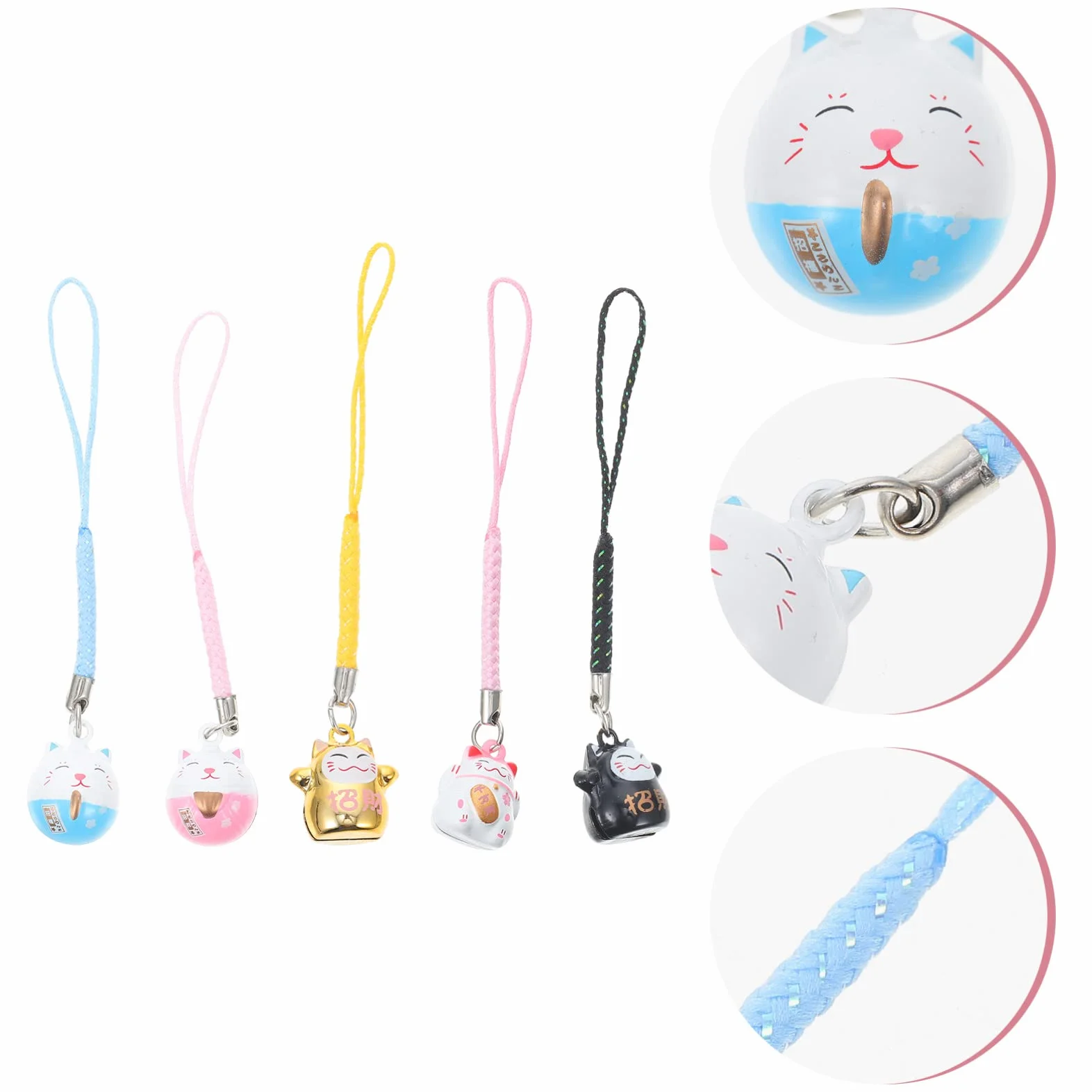 TOYANDONA Maneki Neko Lot de 5 breloques pour téléphone portable en forme de chat porte-bonheur en cuivre