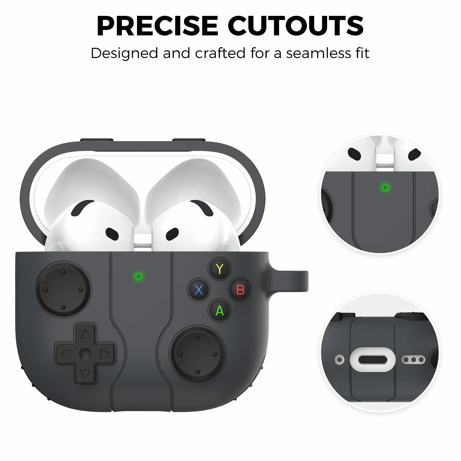 AhaStyle Coque Silicone Souple pour Apple AirPods 4 2024 avec Kit Nettoyage Console Jeu Rétro, Gris Foncé