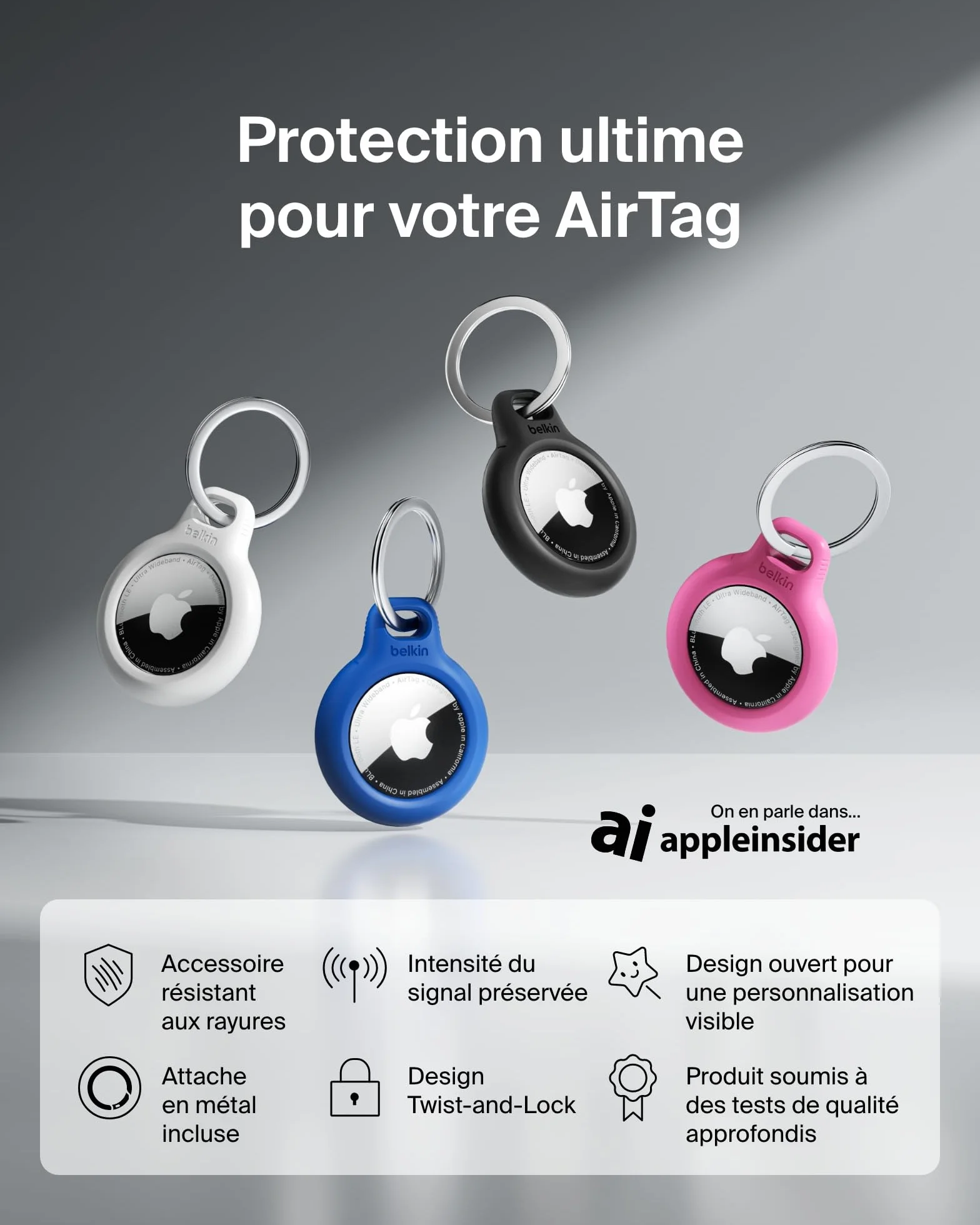 Belkin Anneau de protection avec attache en métal (protection pour AirTag, accessoire résistant aux rayures, Noir)