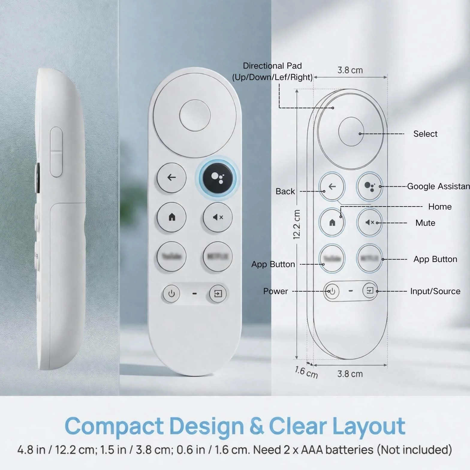 Telecommande pour Chromecast Google TV 4K HD Snow, Telecommande Bluetooth Vocale G9N9N, Remplacement Télécommande pour Google avec Netflix et Youtube Buttons