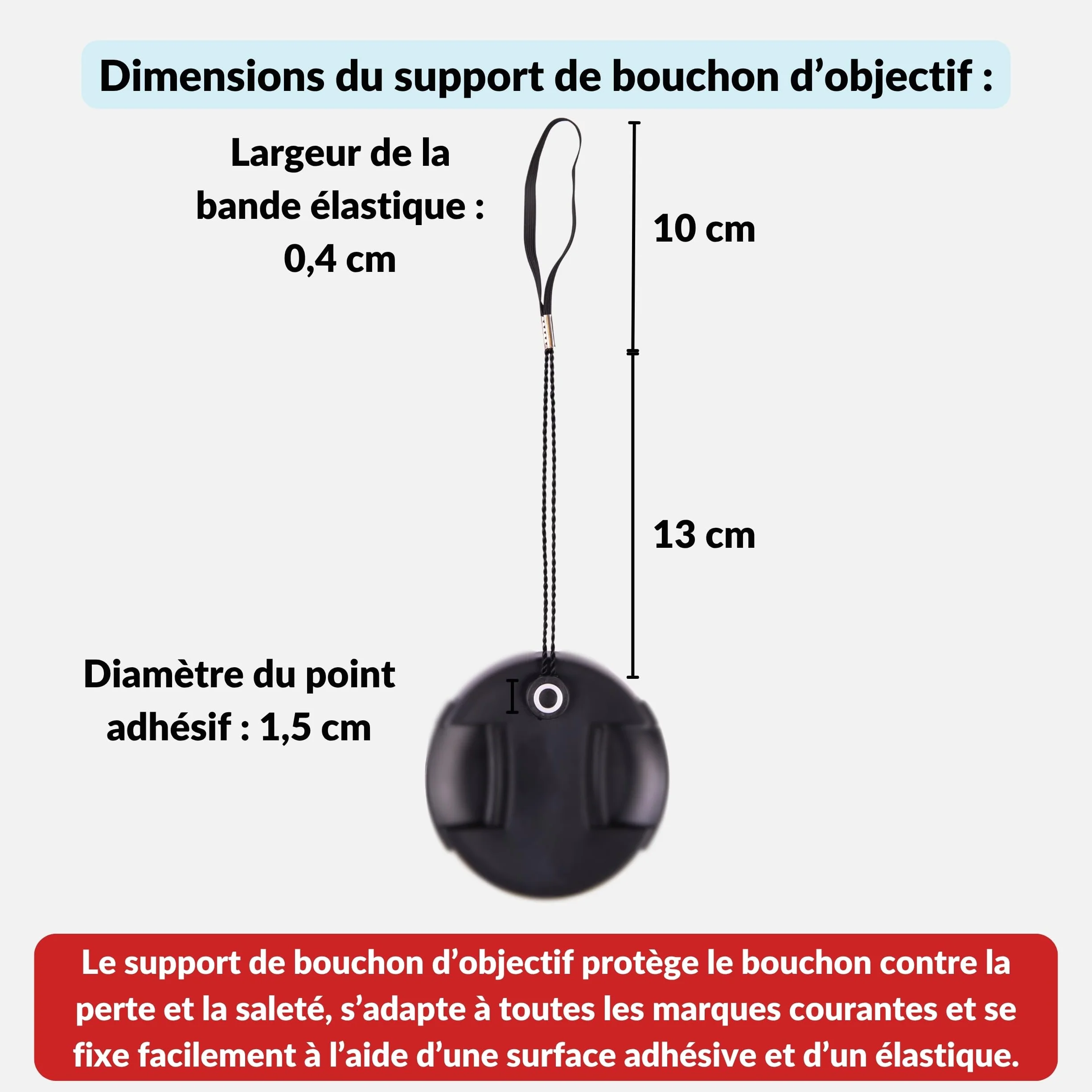 Lens-Aid - Cordon avec adhésif pour Cache-objectifs - avec adhésif en Caoutchouc Universel, Convient à Canon, Nikon, Fuji, Tamron, Sigma, Olympus, Pentax (Set de 5 pcs)